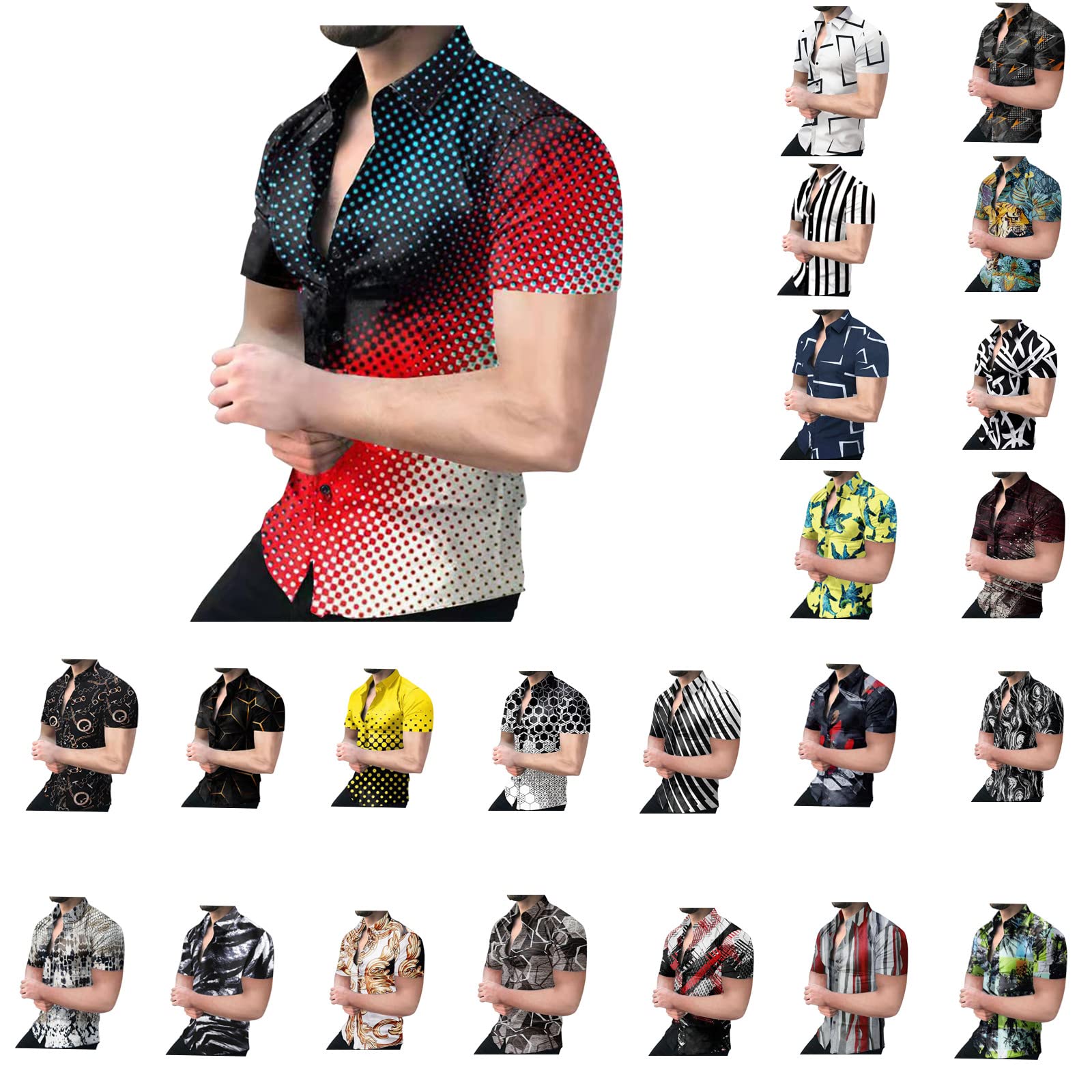 XXBR 2022 New Men's Hawaiian Shirts - Short Sleeve Button Down Splash-Ink Graphic Printed Casual Shirt with Lapel Collar | Perfect for Beach Vacation, Summer Party & Tropical Getaway