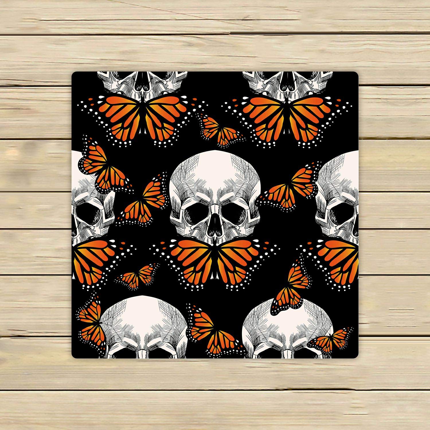 ABPHQTO Skull Orange Butterfly Black Towels - 13x13 Inch Soft Absorbent Microfiber Beach, Bath, Pool, Sports & Travel Hand Towel - Perfect for Gym, Yoga, Spa, Camping & Outdoor Activities