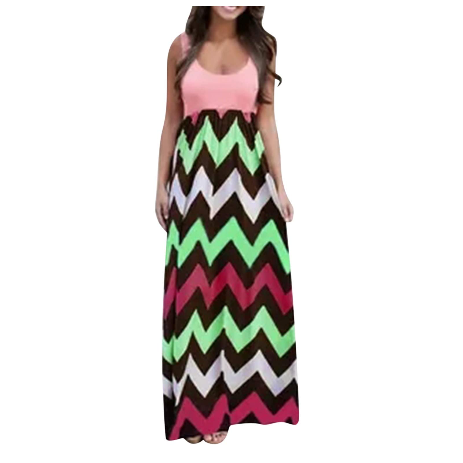 Women's Boho Maxi Beach Dress - Long Striped Summer Sundress for Plus Size Ladies (Hot Pink, XXL) | Perfect for Vacations, Pool Parties & Tropical Getaways