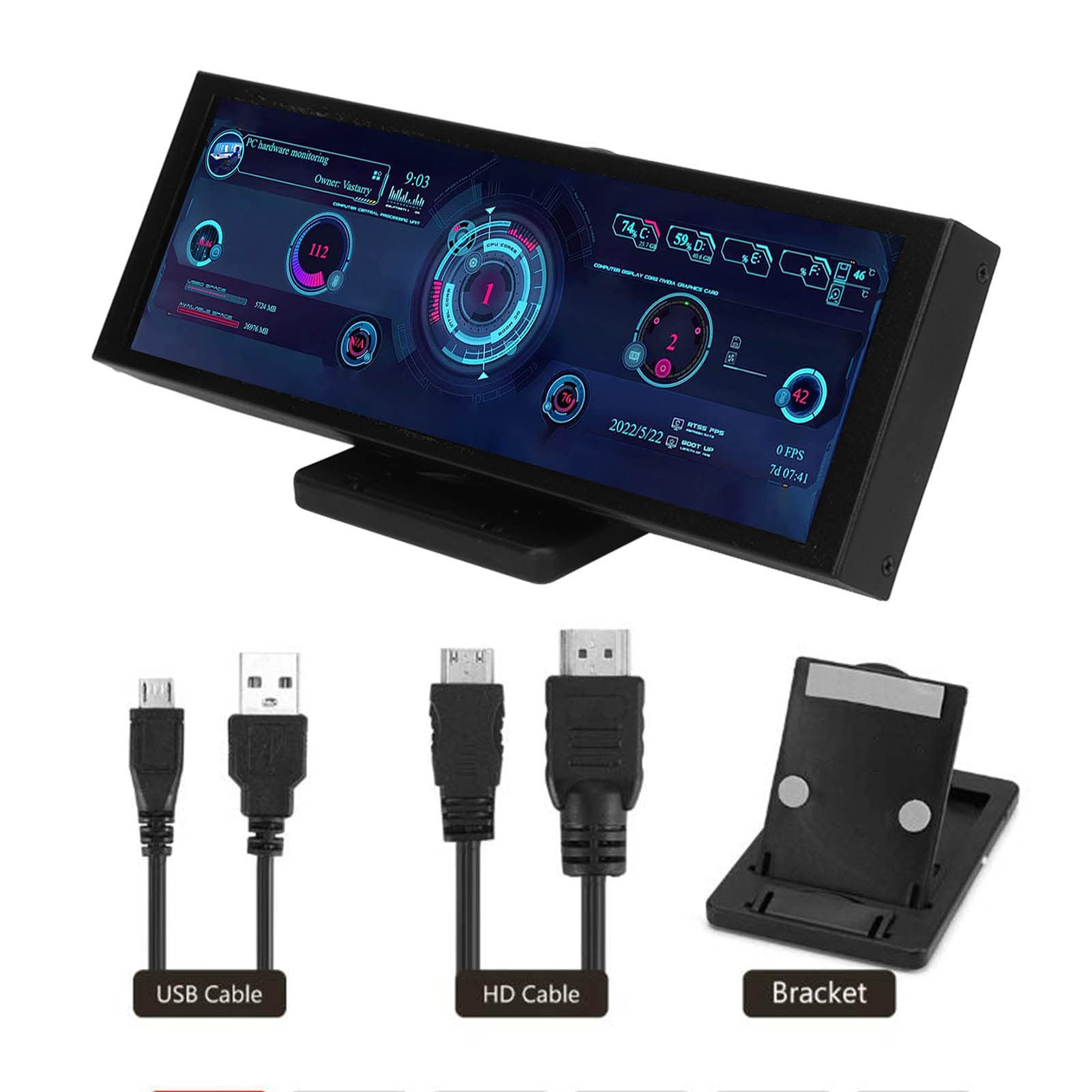 7.9 Inch IPS USB Mini Screen PC CPU HDD Data Monitor with Temperature Display - Wide Viewing Angle for Computer Case, Gaming Rig & Workstation Setup (Powered by Micro USB) - Perfect for PC Builders, IT Professionals & Tech Enthusiasts