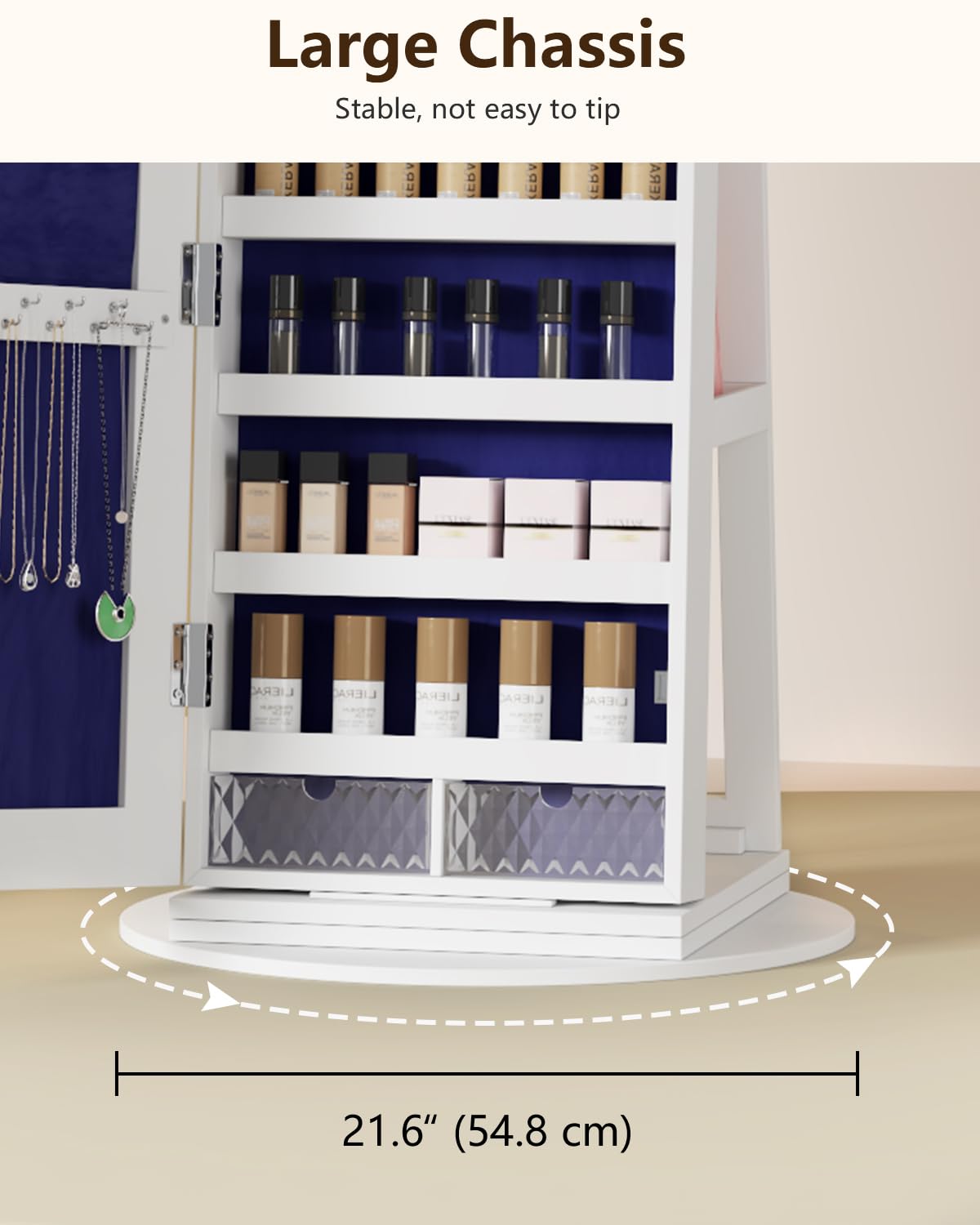 360° Rotating Jewelry Cabinet with LED Lights - 63
