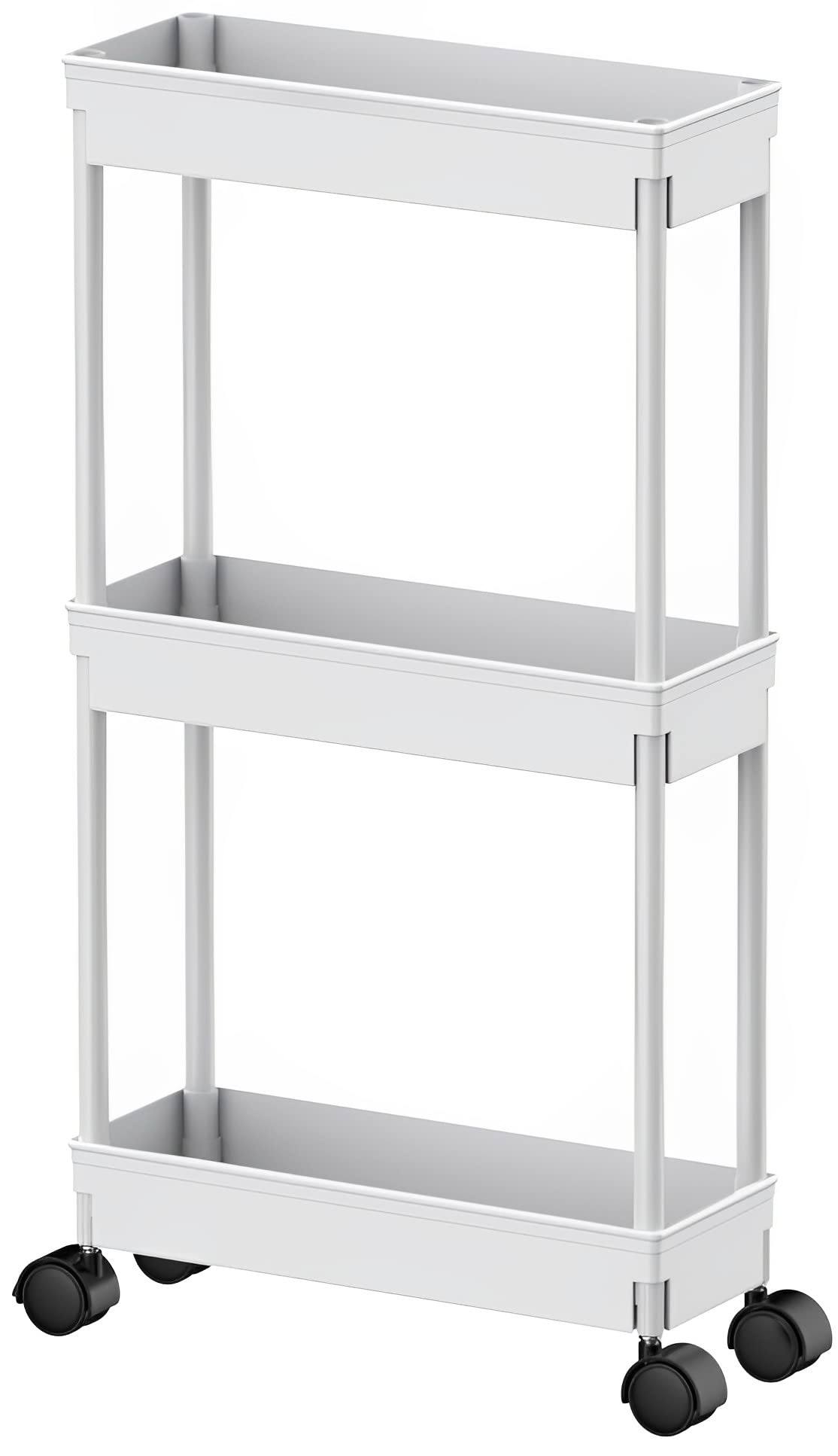 Sooyee 3-Tier Rolling Utility Cart with Wheels - Slim Narrow Storage Organizer for Office, Bathroom, Kitchen & Laundry Room - Under Desk Mobile Cabinet for Small Spaces - Perfect for Home, Dorm & Workspace Organization (White)