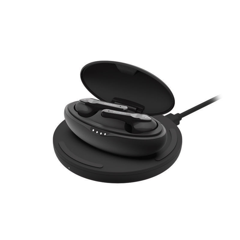 Belkin SoundForm Move Plus True Wireless Earbuds with 10W Wireless Charger - Bluetooth Headphones for Running, Workout & Travel | Sweatproof & Long Battery Life