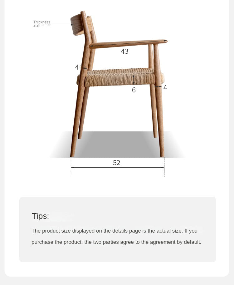 Solid Oak Wood Rope Woven Armchair - Handcrafted Leisure Chair for Living Room, Patio & Garden - Perfect for Relaxing, Reading & Outdoor Lounging