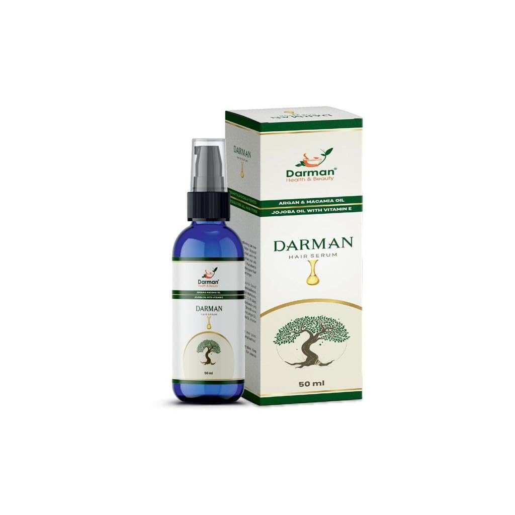 Darman Hair Serum with Argan Oil, Jojoba Oil & Vitamin E - 50ml for Hair Growth, Repair & Shine - Nourishing Treatment for Dry, Damaged & Frizzy Hair - Pack of 1 - Perfect for Daily Use & Salon-Quality Results at Home