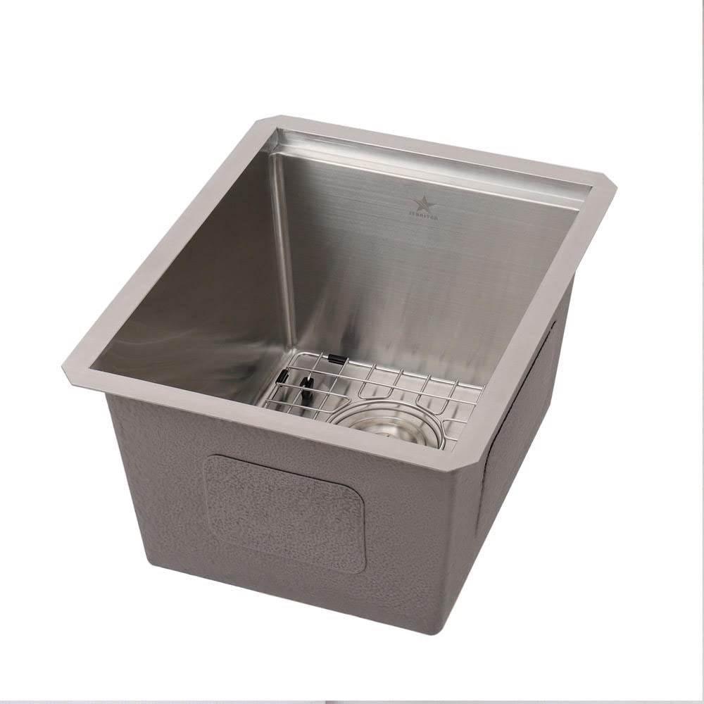 Premium 304 Stainless Steel Undermount Single Bowl Sink for Kitchen, Bar, Laundry & Office - Includes Grid, Cutting Board & Strainer Basket (15