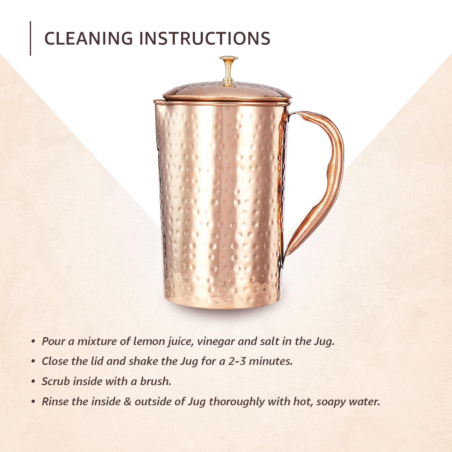 Solimo Hammered Copper Jug with Copper Glass - 1350ml (45.6 oz) - Elegant Water Pitcher for Home, Bar & Party - Perfect for Iced Tea, Lemonade & Cocktails