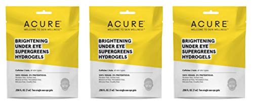 Acure Organics Brightening Under Eye Hydrogel Patches (Pack of 3) with Kale & Green Tea - 0.24 Oz Each - Dark Circle Treatment for Puffy Eyes, Reduce Wrinkles & Fine Lines - Perfect for Morning Skincare Routine or Travel