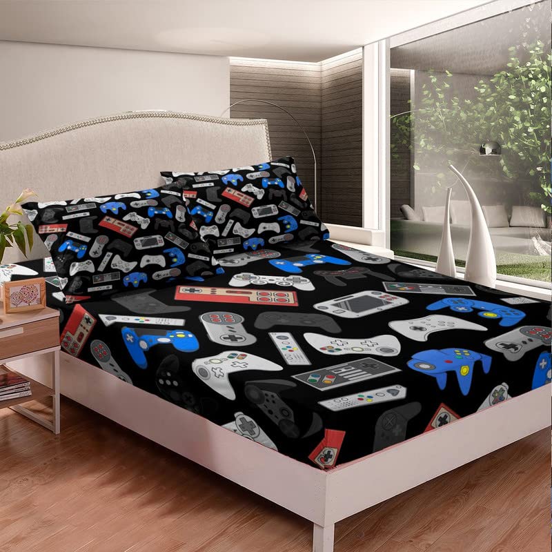 Boys Gaming Bed Sheets Set - Queen Size Soft & Cozy Video Game Themed Bedding for Kids & Teens | Includes Fitted Sheet, Flat Sheet & Pillowcase | Perfect for Gamer Bedroom Decor & Game Room | Easy Wash & Durable