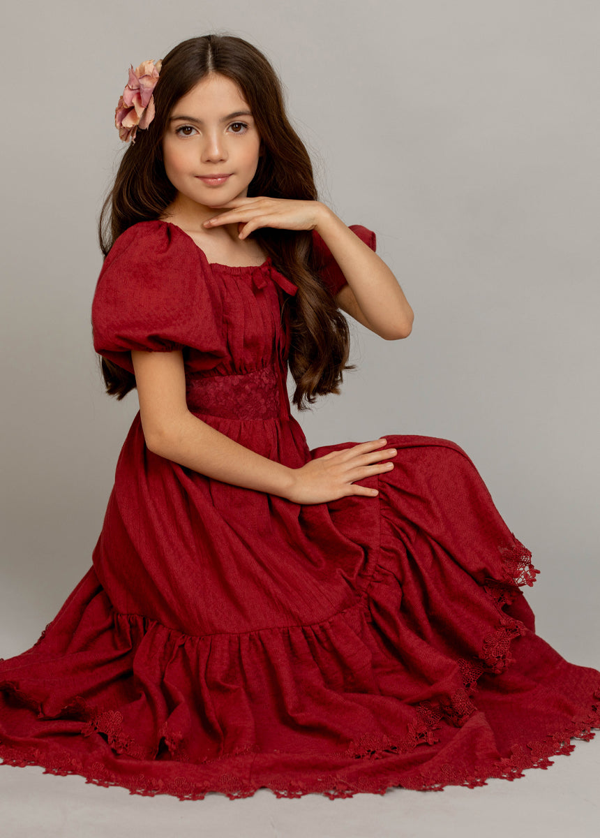 Casidy Women's Flowy Crimson Red Dress - Elegant A-Line Midi Dress for Casual Wear, Parties & Special Occasions