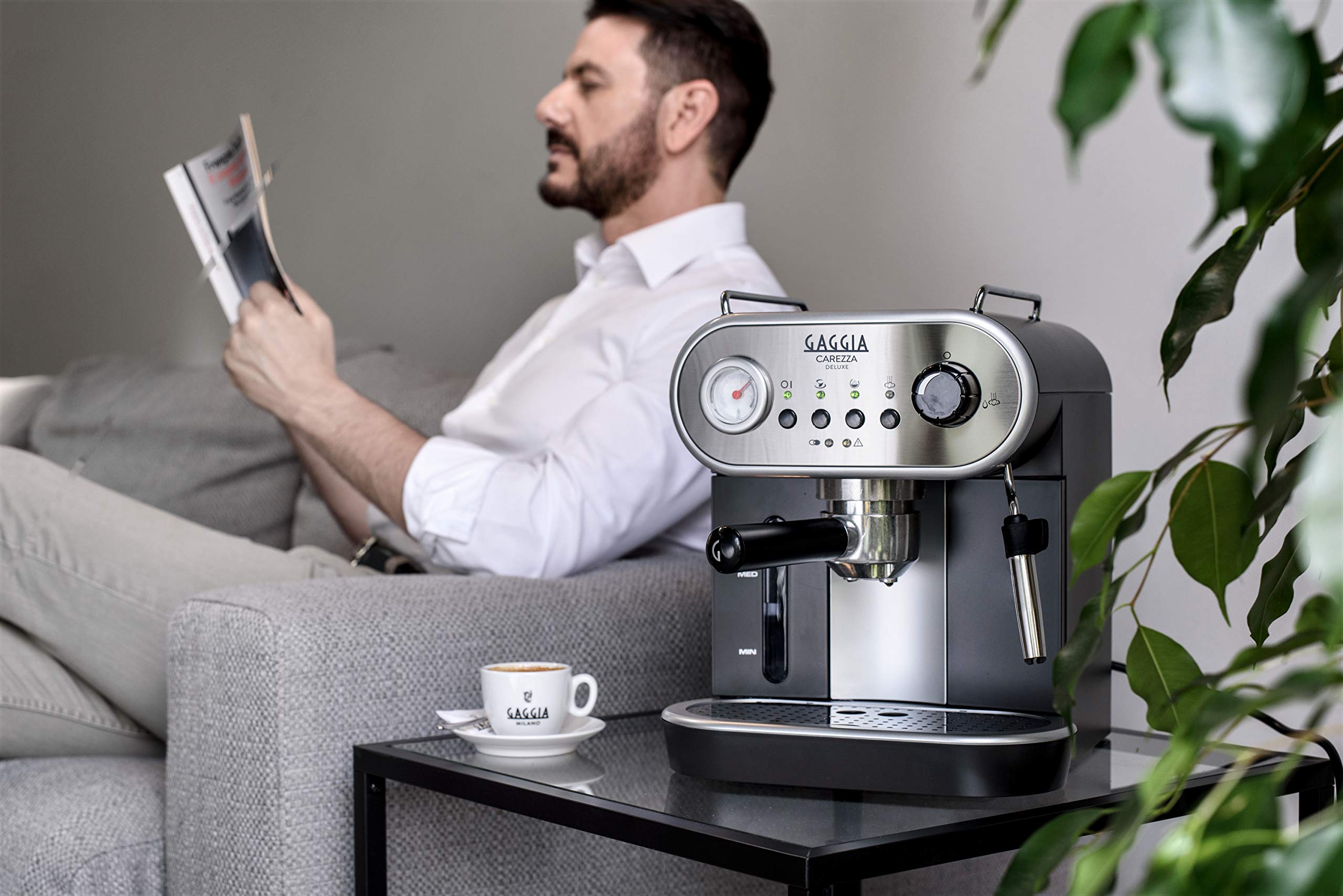 Gaggia Carezza De Luxe Espresso Machine 47oz Silver - Professional Italian Coffee Maker for Home & Office Use