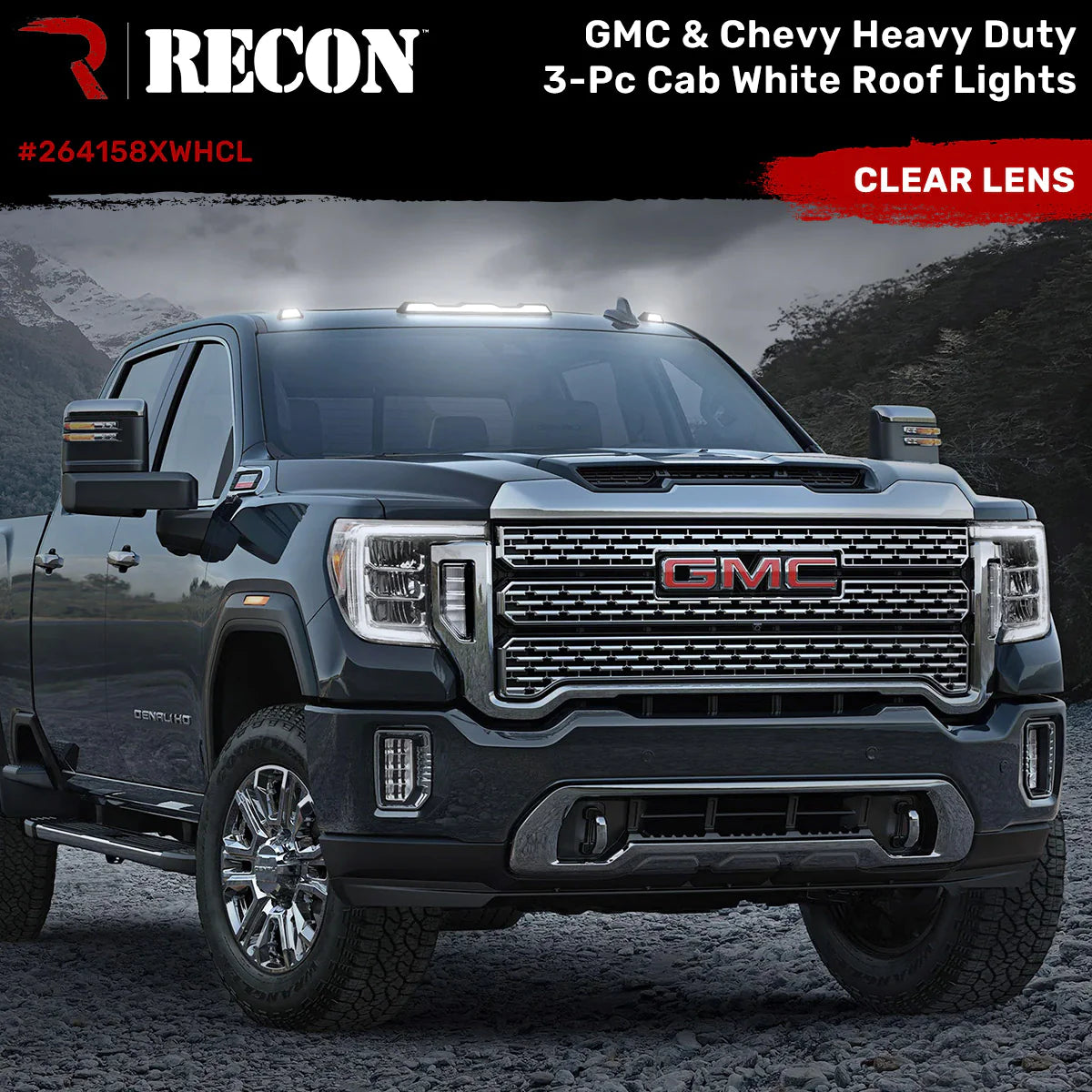 GMC & Chevy 20-24 4th Gen Heavy Duty 3-Piece Clear Cab Roof Light Lens with White LEDs - Compatible with Trucks Without Factory Roof Lights - Perfect for Off-Roading, Night Driving & Emergency Vehicles
