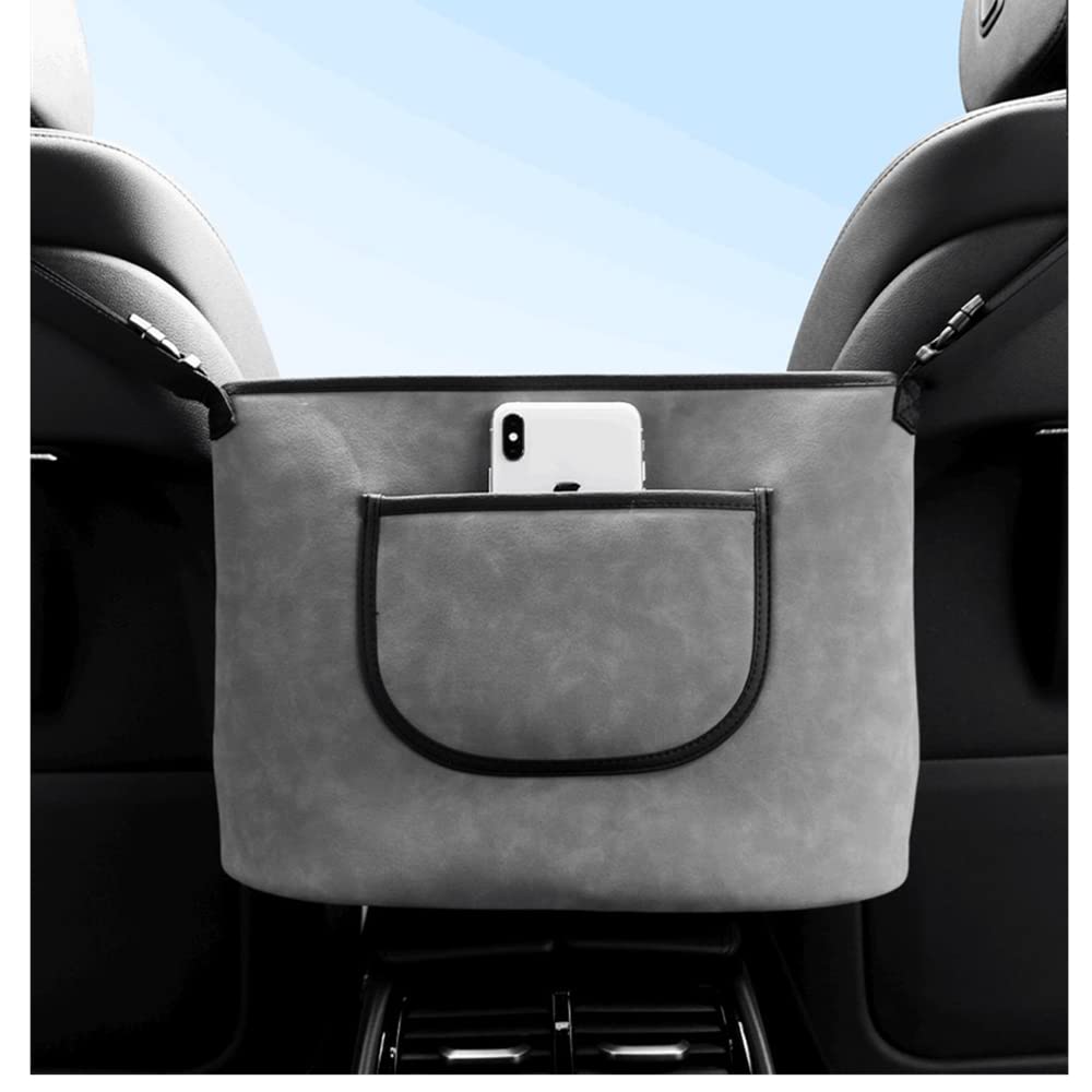 JEYODA Car Handbag Holder for Between Seats - Suede Large Capacity Car Organizer with Phone & Document Storage - Perfect for SUV, Sedan, Minivan (Grey)