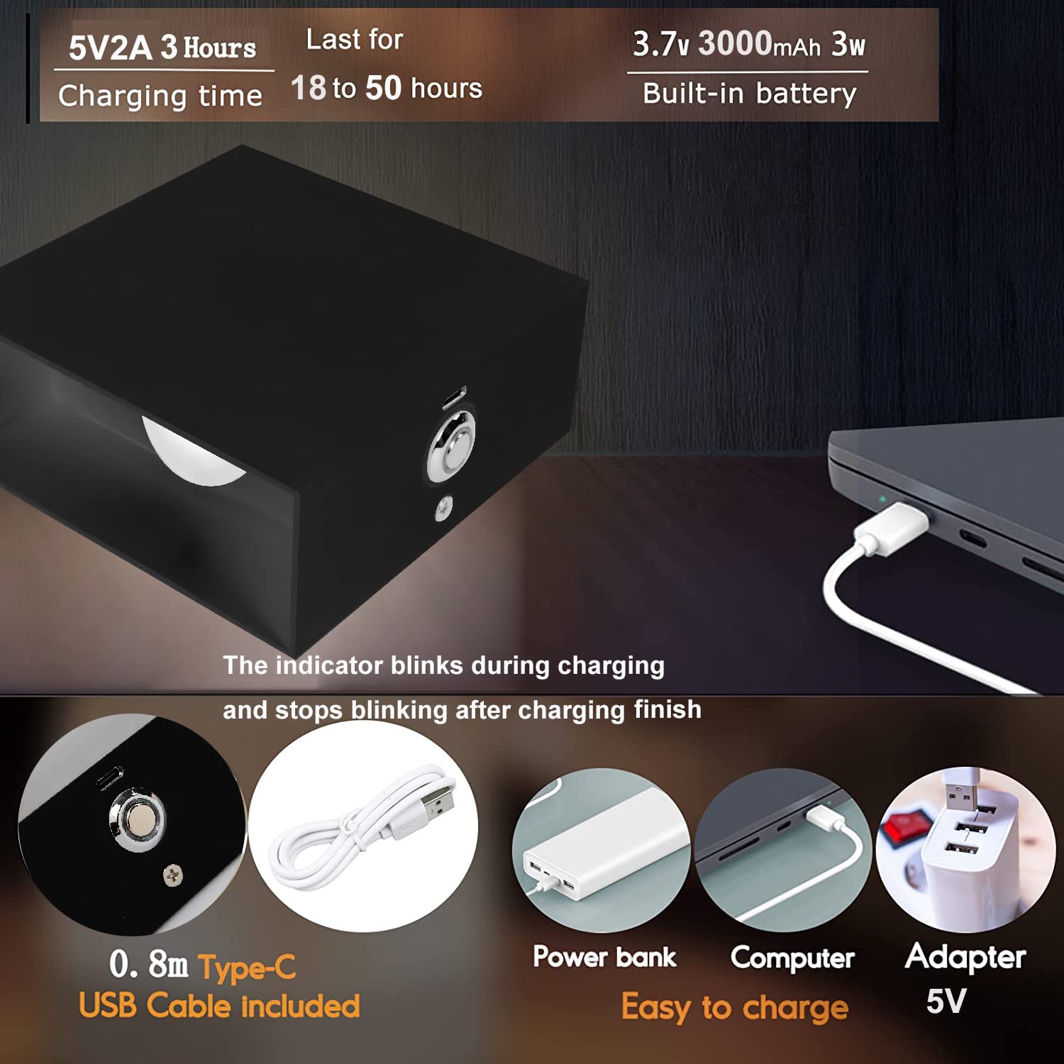 ZYI Rechargeable LED Wall Sconce Light - Touch Control, USB Powered Cordless Bedside Lamp for Bedroom, Nursery, Hallway & Staircase - Warm White 3000K (2 Pack, Black) | Perfect for Night Reading, Kids' Room Safety & Ambient Lighting