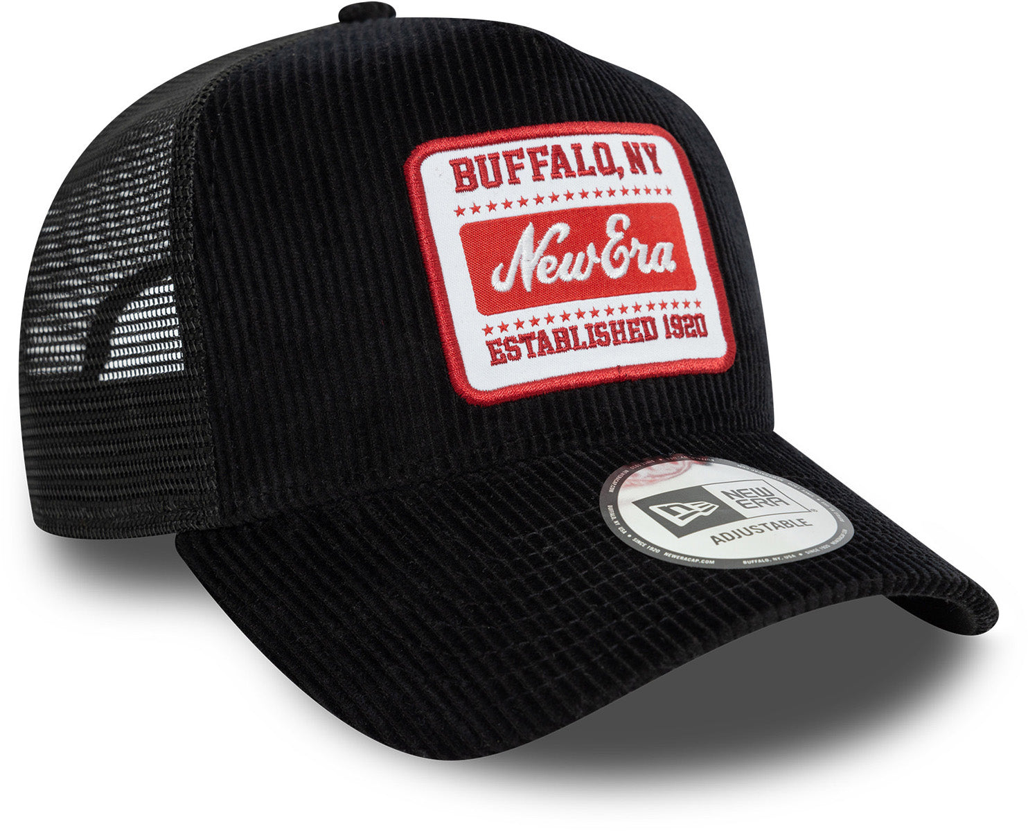 New Era Buffalo NY Patch Black Cord Trucker Cap - Adjustable Snapback Hat for Men & Women - Perfect for Sports, Casual Wear & Outdoor Activities