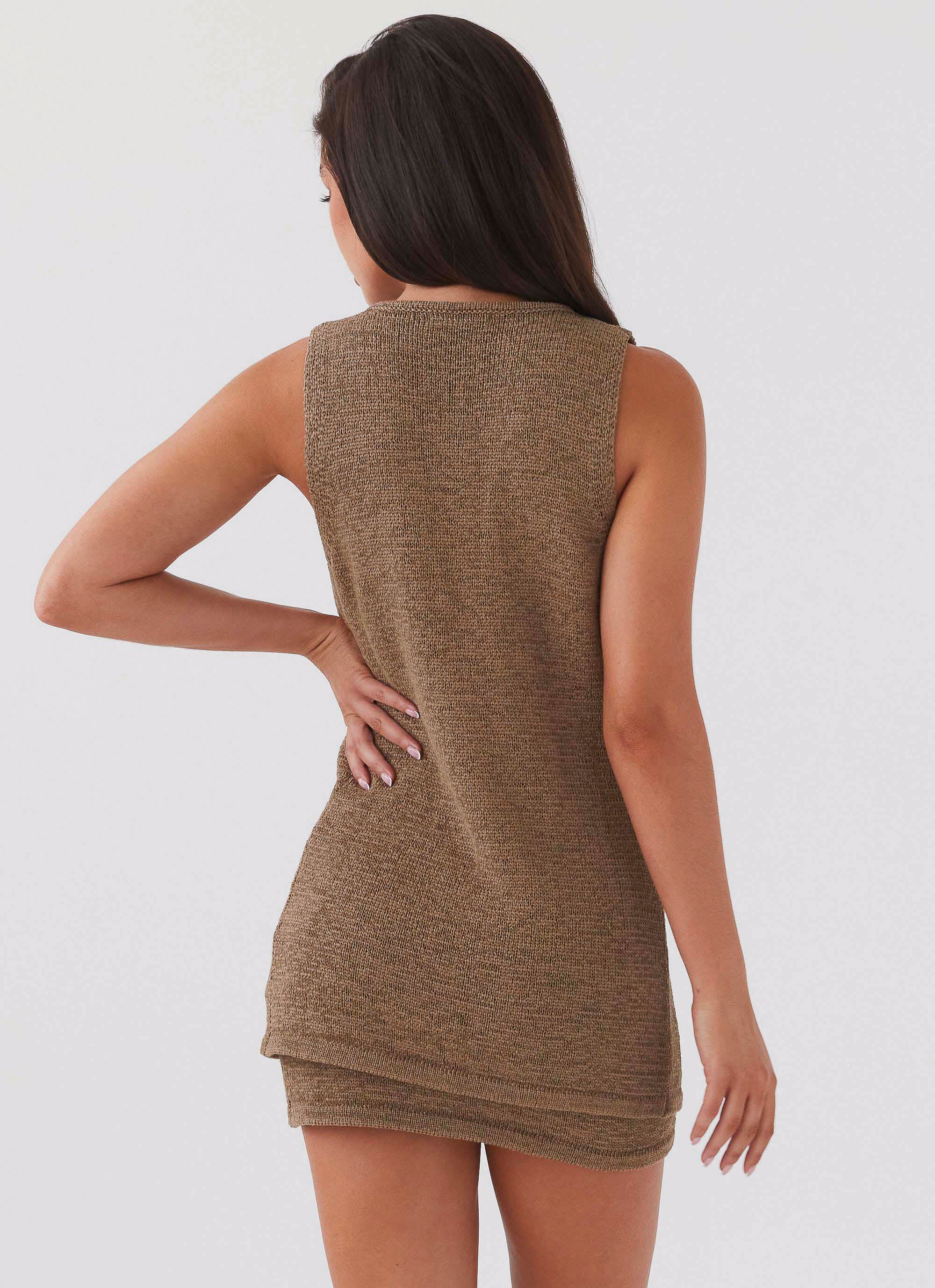 Capri Glow Knit Skirt for Women - Khaki Stretchy Midi Skirt | Casual Summer Skirt for Beach, Vacation & Everyday Wear