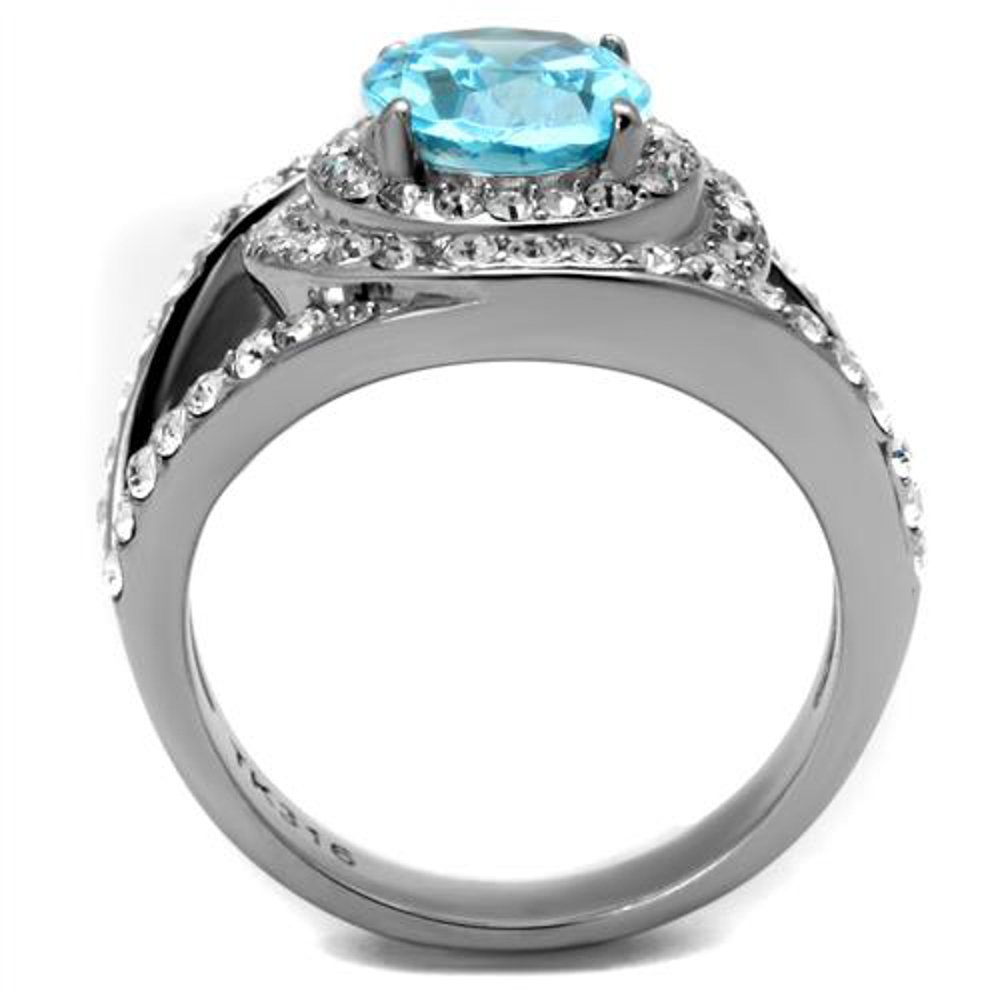 3.68ct Oval Blue CZ Stainless Steel Ring for Women - Perfect for Cocktail Parties