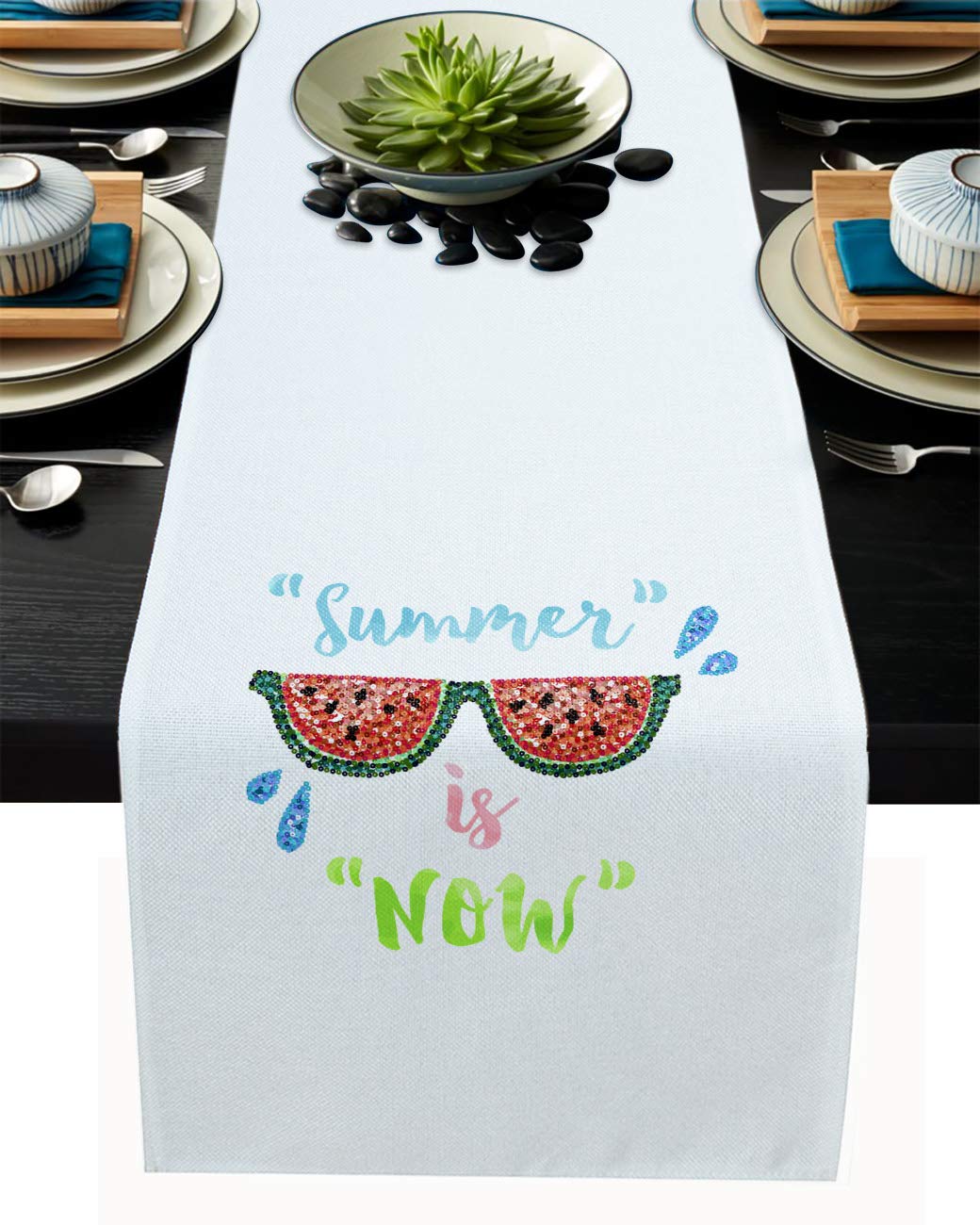 108 Inch Long Watermelon Print Table Runner - Burlap Rectangular Tablecloth Decor for Dining, Coffee Table, Birthday, Wedding & Holiday Parties - 13x108 Inches - Perfect for Summer BBQs, Picnics & Outdoor Entertaining