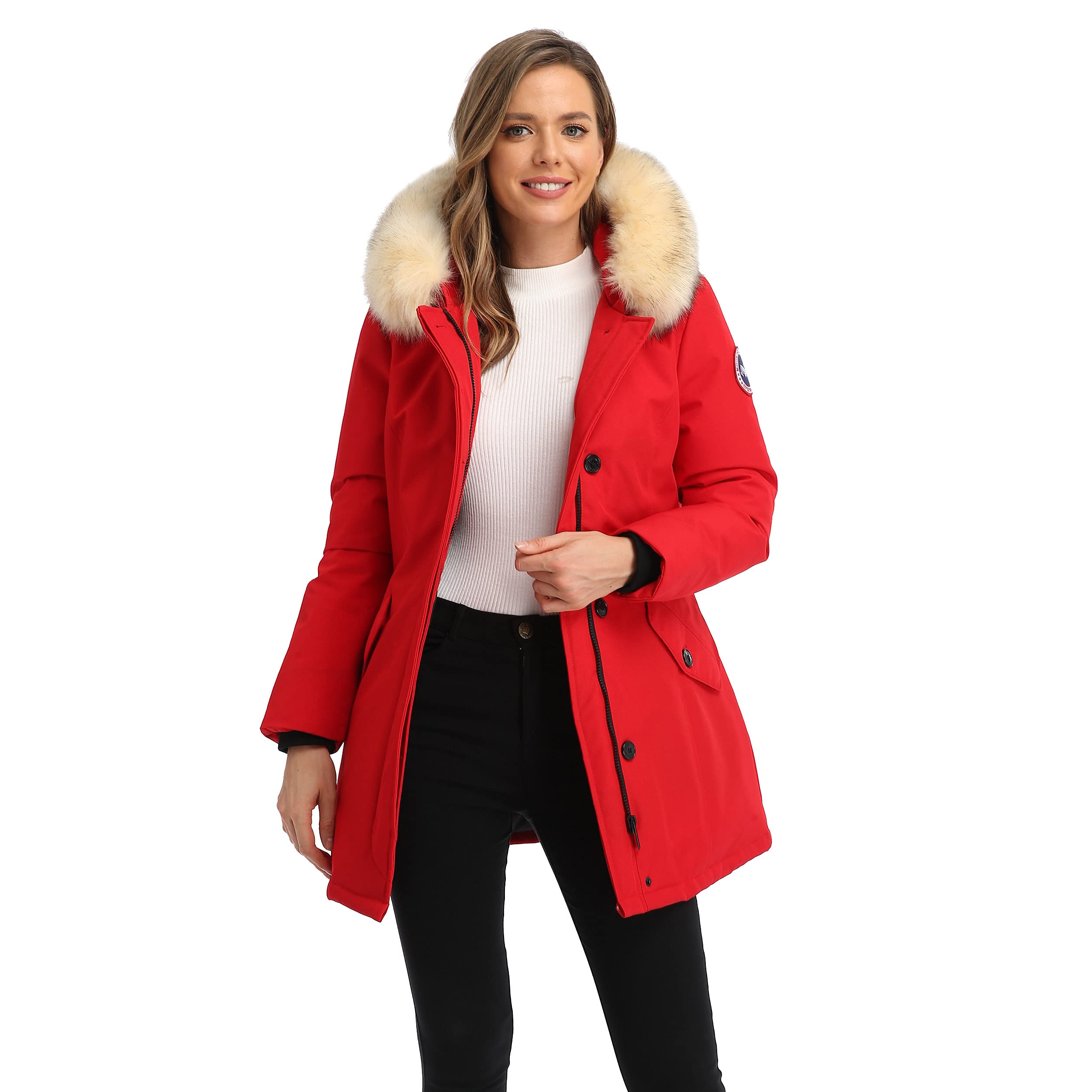 PUREMSX Women's Winter Jacket - Duck Down Insulated Parka with Fur Hood, Warm Long Padded Coat for Extreme Cold Weather | Perfect for Arctic Travel, Snow Activities & Daily Winter Wear