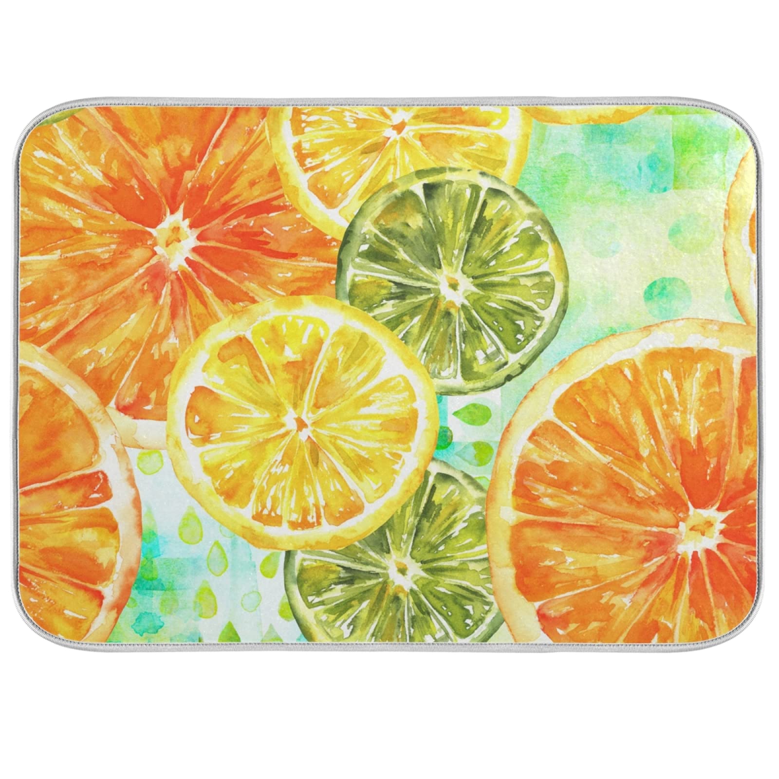 18 x 16 Inch Microfiber Dish Drying Mat for Kitchen Counter - Absorbent Citrus Pattern (Lemons, Oranges, Limes) - Non-Slip Dish Drainer Pad & Rack Alternative - Perfect for Drying Dishes, Utensils & Cookware After Washing