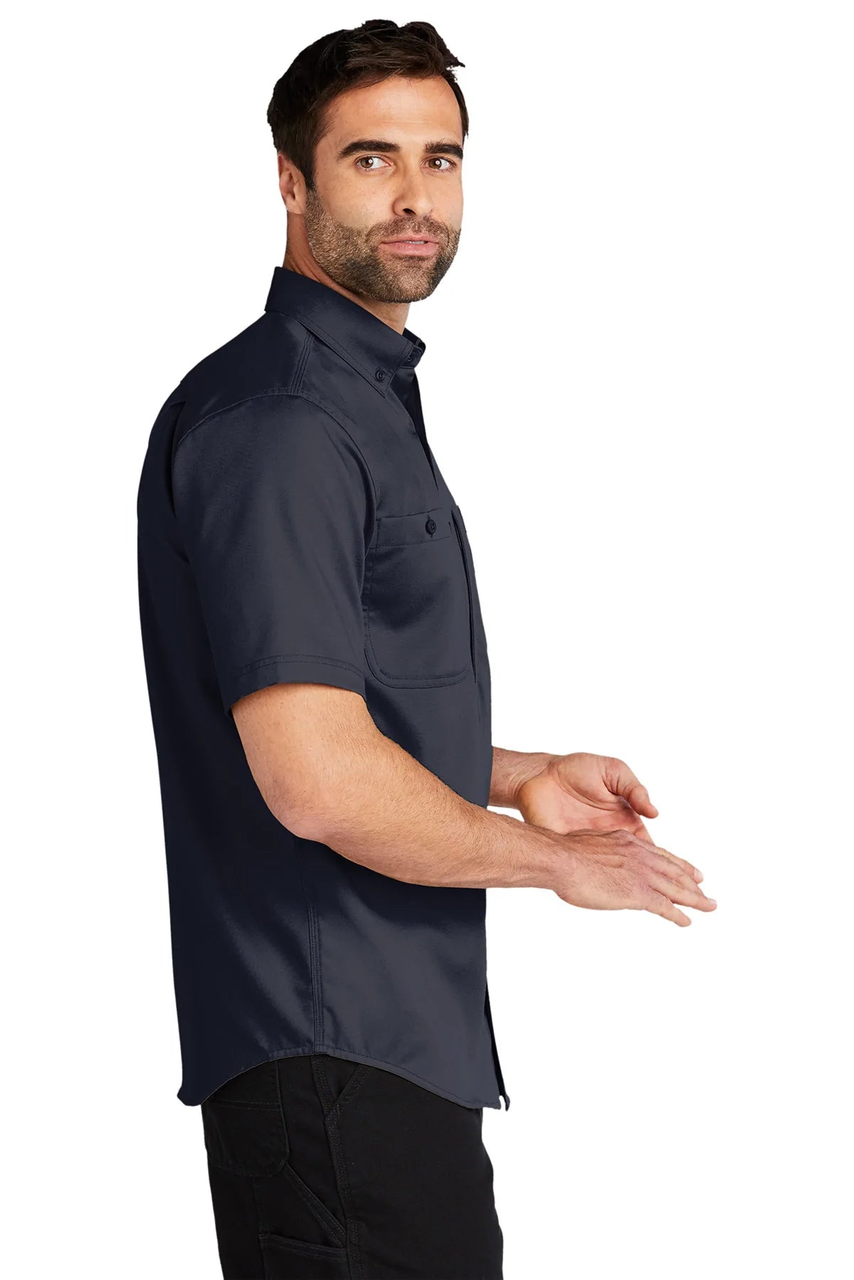 Carhartt Rugged Series Short Sleeve Work Shirt - Durable Cotton T-Shirt for Men, Navy Blue - Perfect for Construction, Outdoor Work & Casual Wear