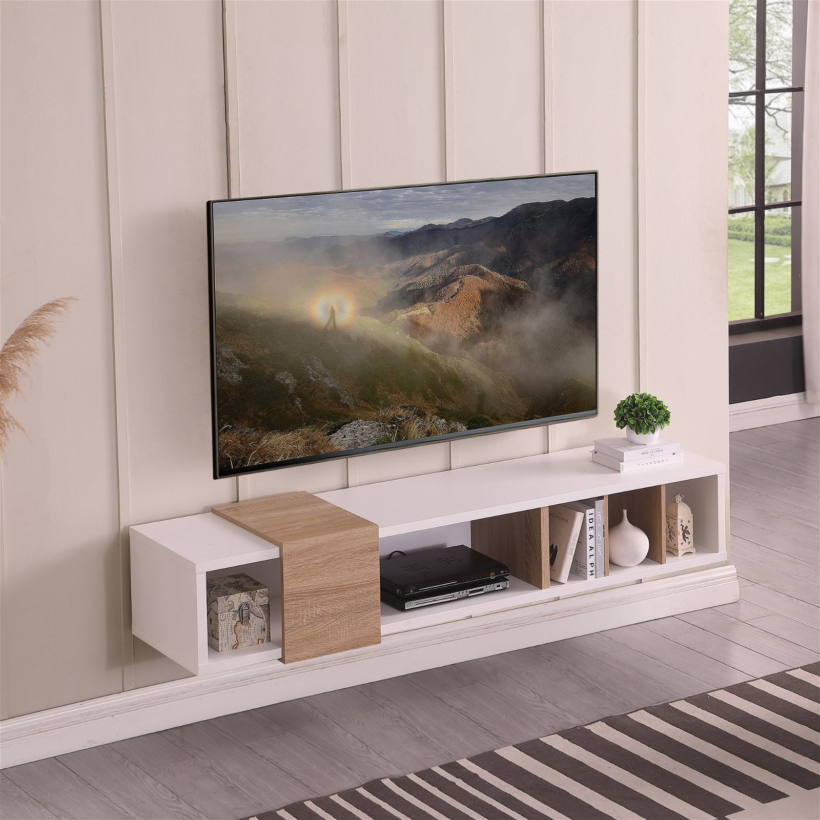 Tauris™ Dronus 1800 Floating TV Stand - White Wall Mount Entertainment Center for Living Room, Bedroom & Home Theater Setup