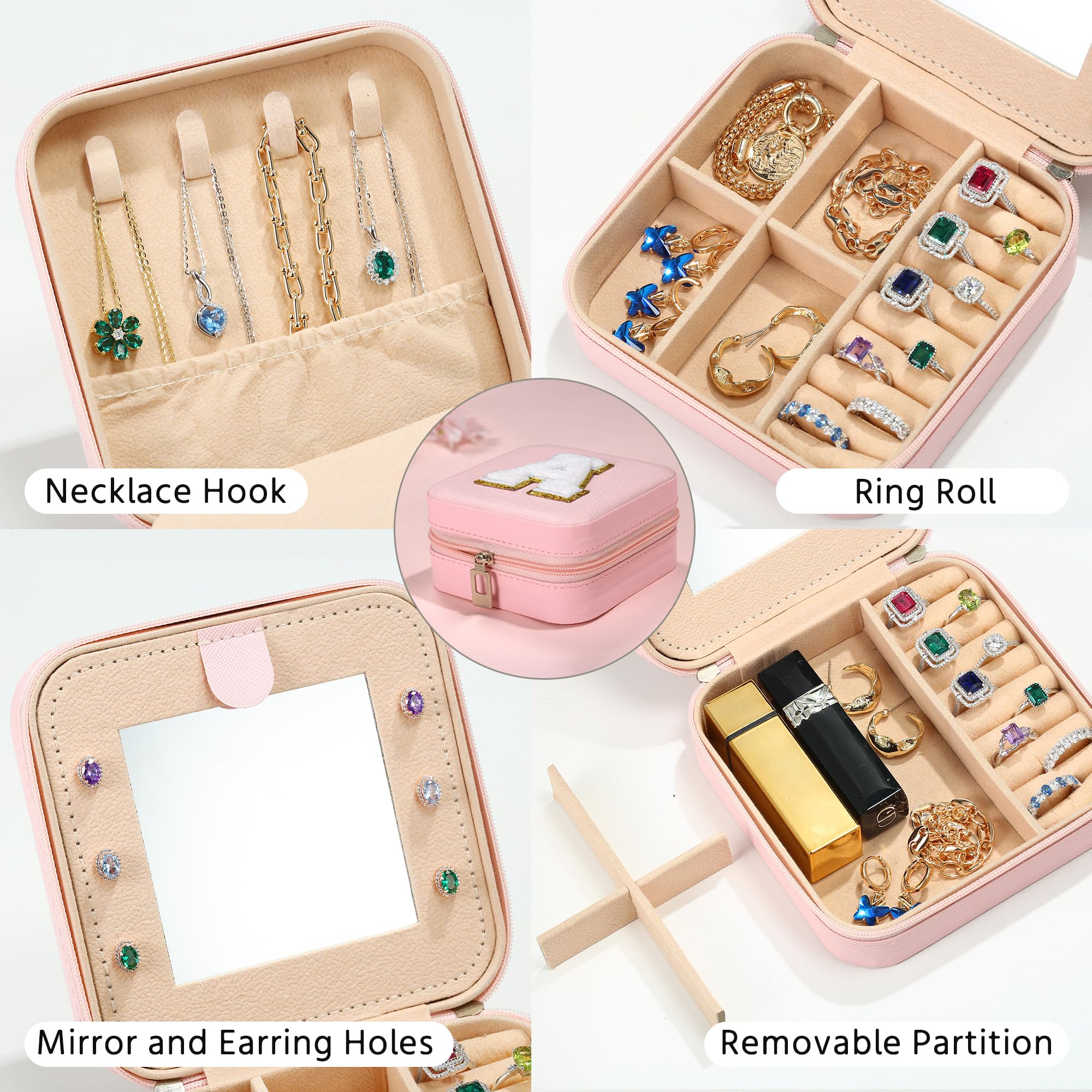 Personalized Jewelry Box Set for Girls - 2 Piece Travel Initial Jewelry Organizer | Perfect Birthday Gift for Teen Girls, Sisters & Nieces | Great for Travel, Home Decor & Jewelry Storage