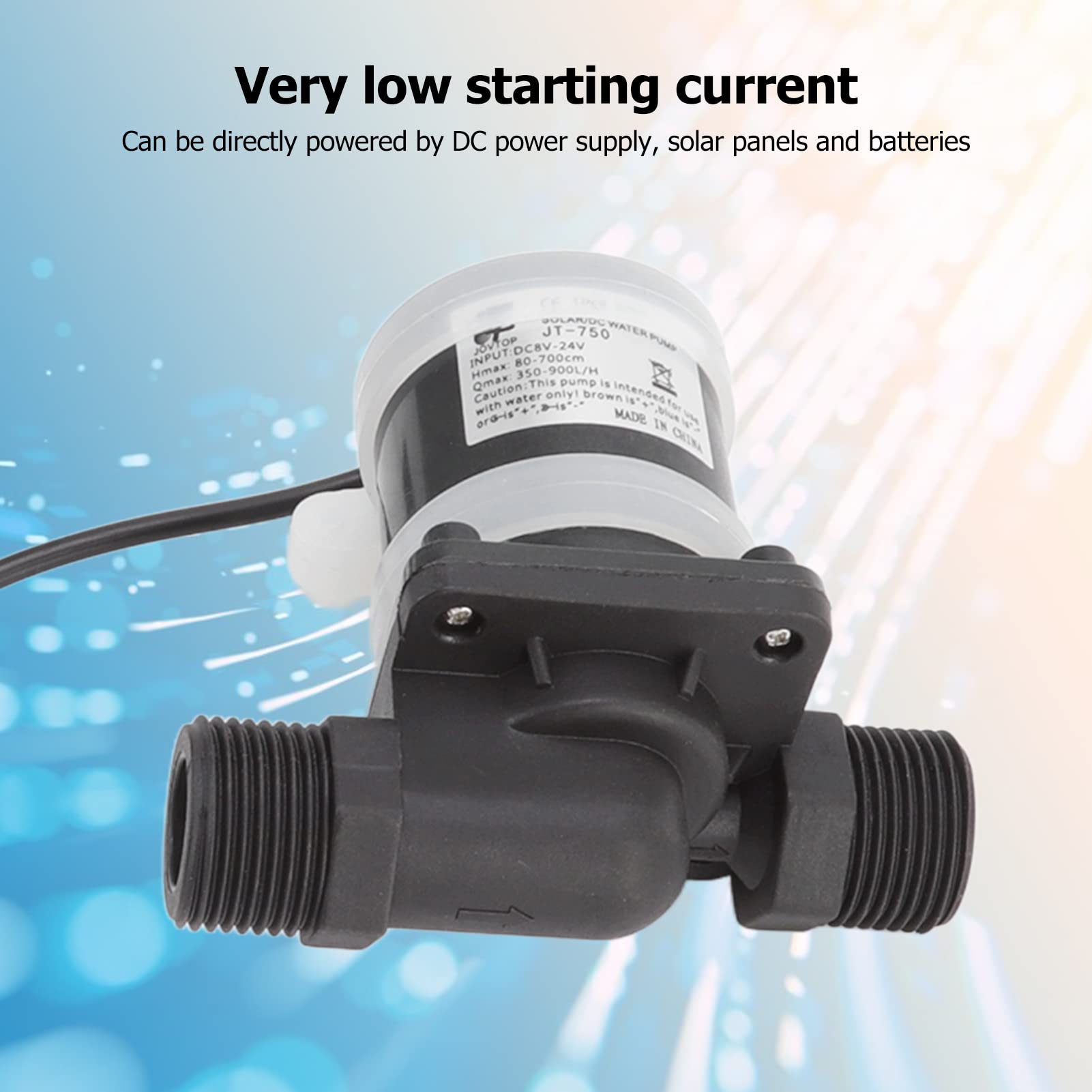 CHICIRIS 24V DC Brushless Water Pressure Booster Pump for Solar Water Heater & Shower - High Flow JT-750D5 - Perfect for Home, RV & Off-Grid Water Systems