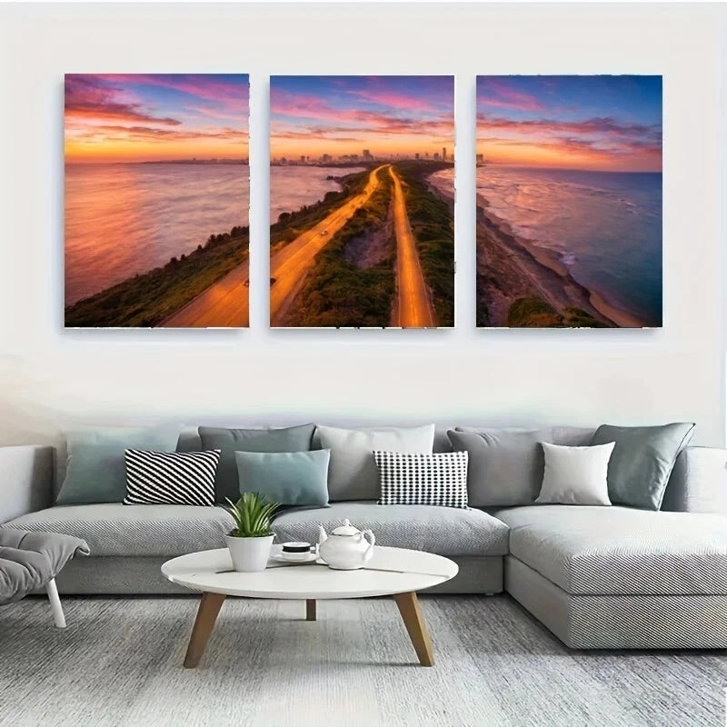 3-Piece Sunset Over Ocean Metal Wall Art - Ready to Hang Coastal Decor for Living Room, Bedroom & Office | Beach Themed Home Decor