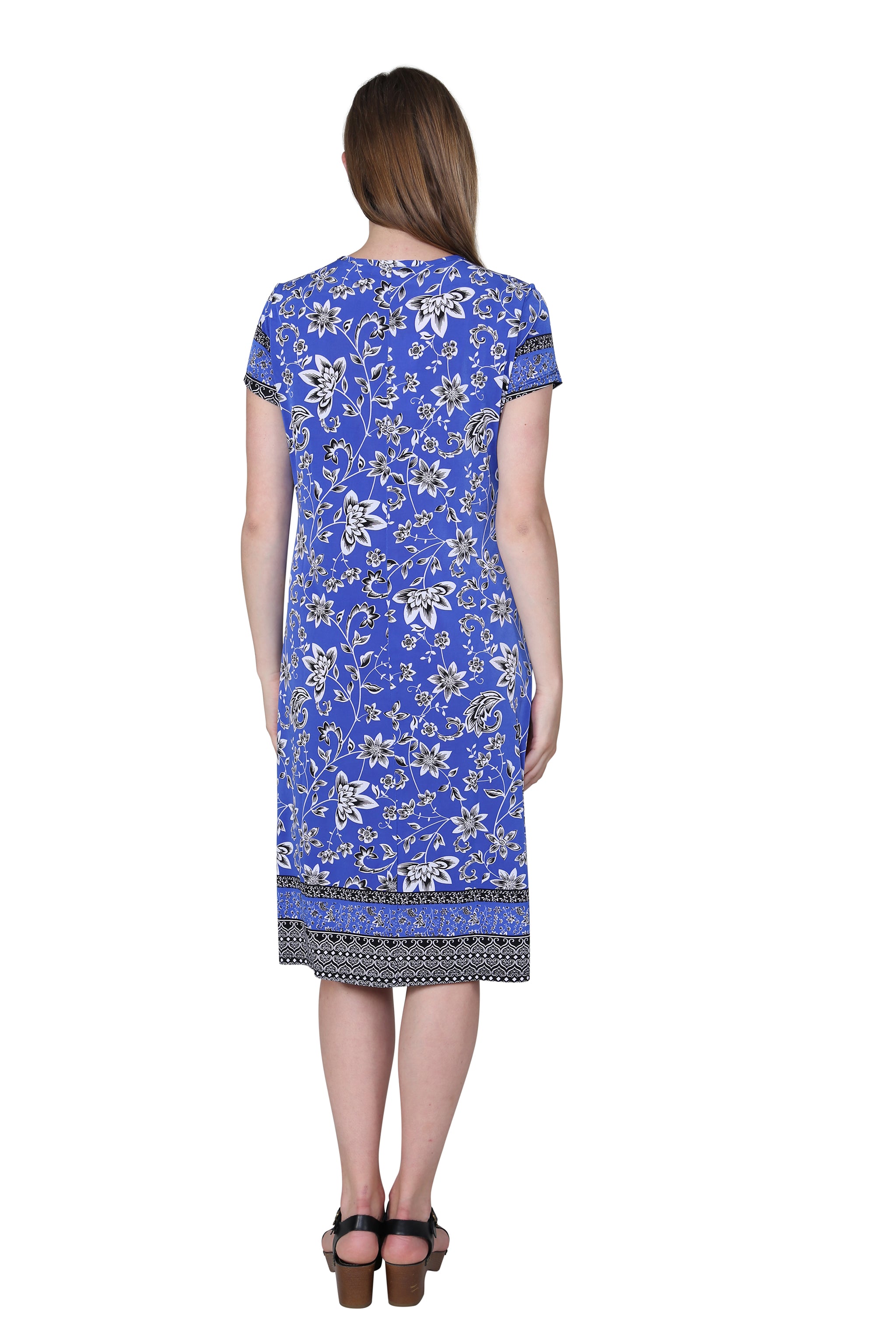 La Cera Floral Border Print Short Sleeve Summer Dress - Perfect for Beach Vacations, Garden Parties & Casual Outings