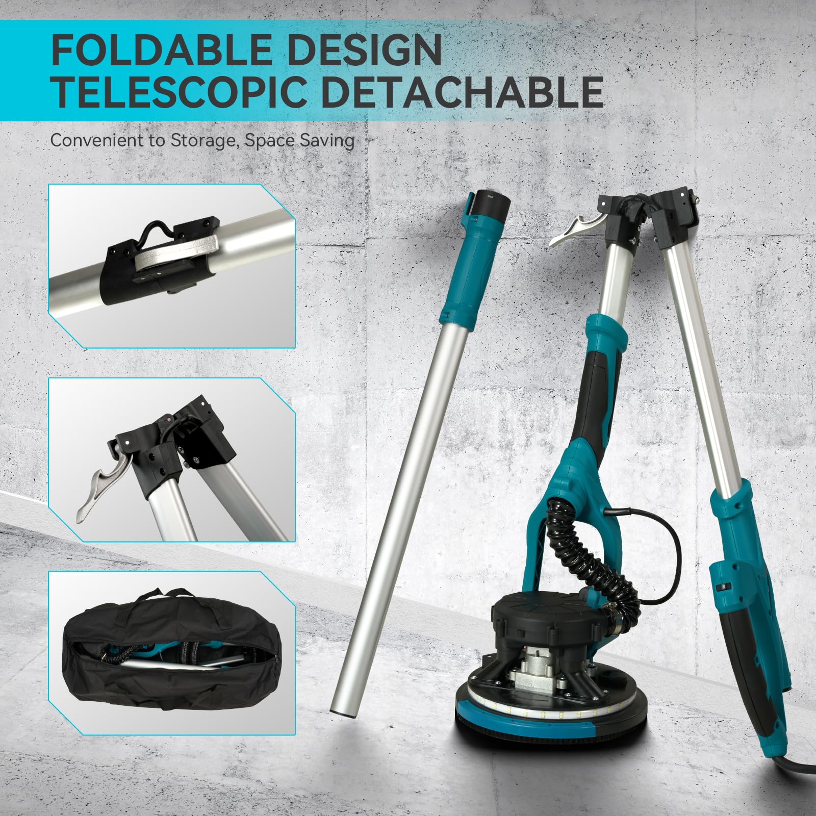 1050W Electric Drywall Sander with Vacuum Dust Collector - 6 Speed 2100RPM, 18 Sanding Discs, Extendable Pole & LED Lights for Smooth Wall Finishing - Perfect for Home Renovation, Drywall Repair and Professional Construction Projects