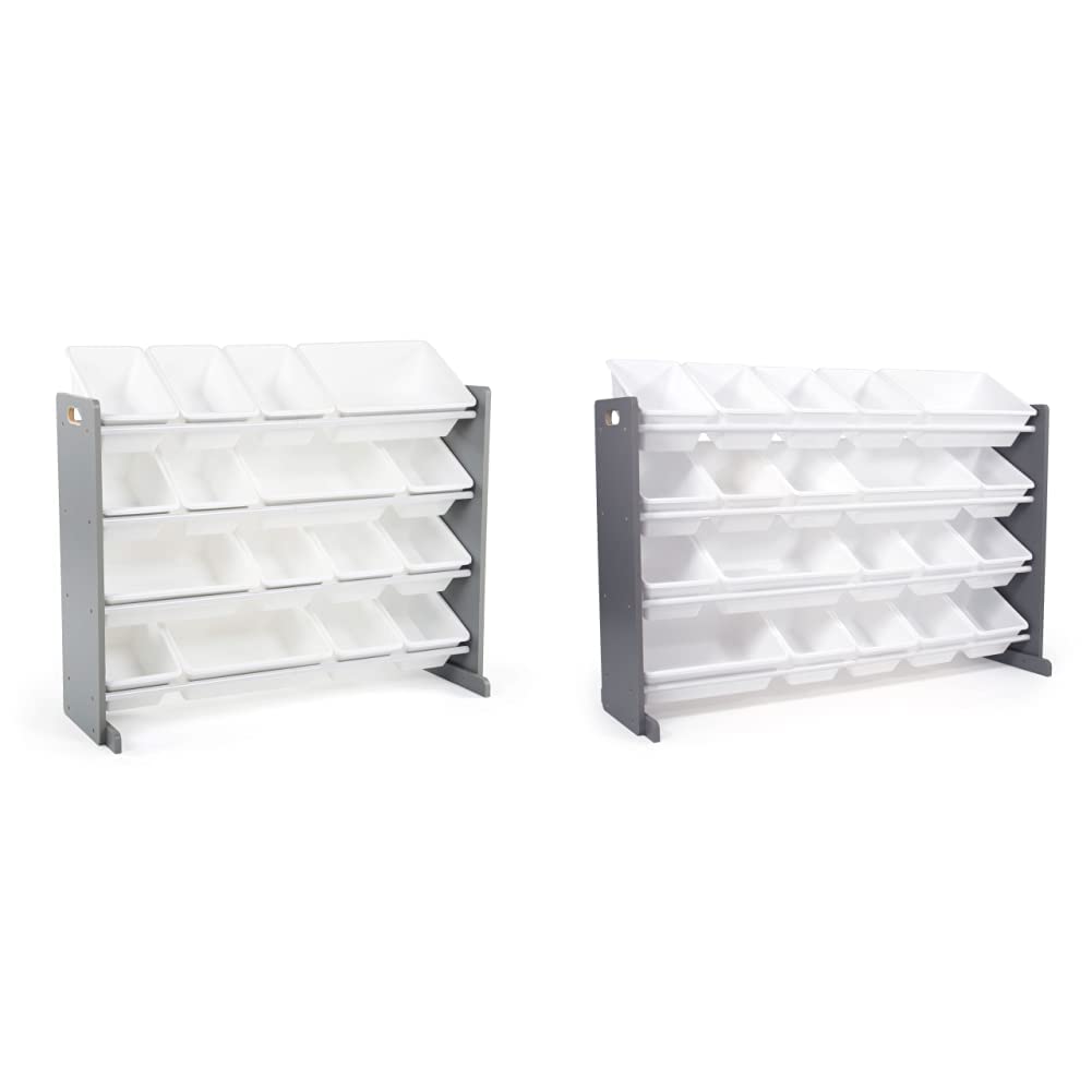 Humble Crew Extra-Large Kids Toy Storage Organizer with 20 Bins - Universal Toy Box for Playroom & Nursery Organization - Grey & White Wooden Toy Shelf for Kids Bedroom & Daycare Storage