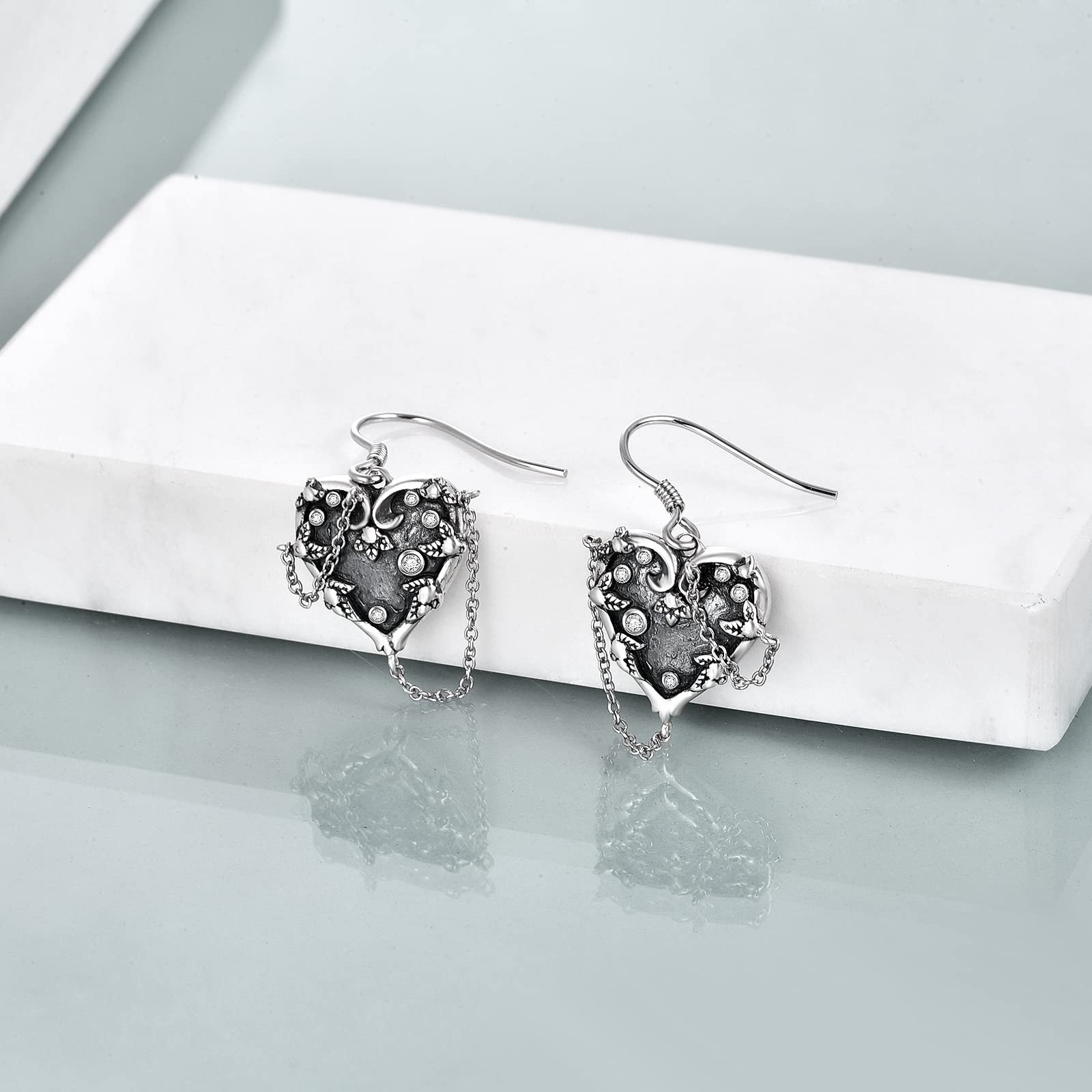 Gothic Black Rose Skull Earrings for Women - 925 Sterling Silver Witches Heart & Stethoscope Design - Perfect for Halloween, Goth Fashion, and Alternative Jewelry Lovers
