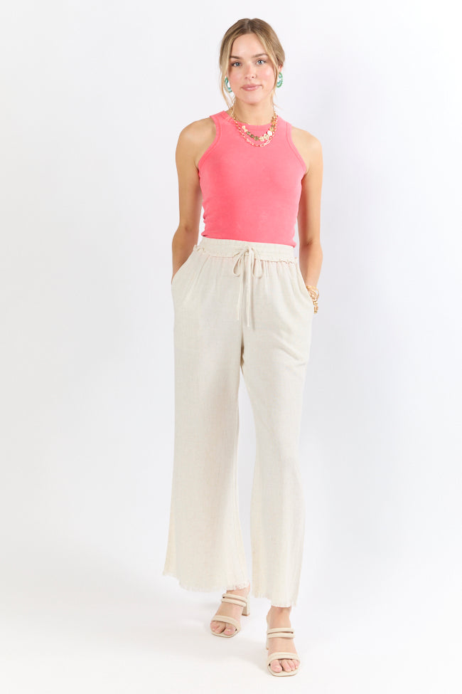 Full Sail Beige Linen Blend Pull On Pants for Women - Comfortable Casual Elastic Waist Trousers - Perfect for Summer, Travel & Lounge Wear