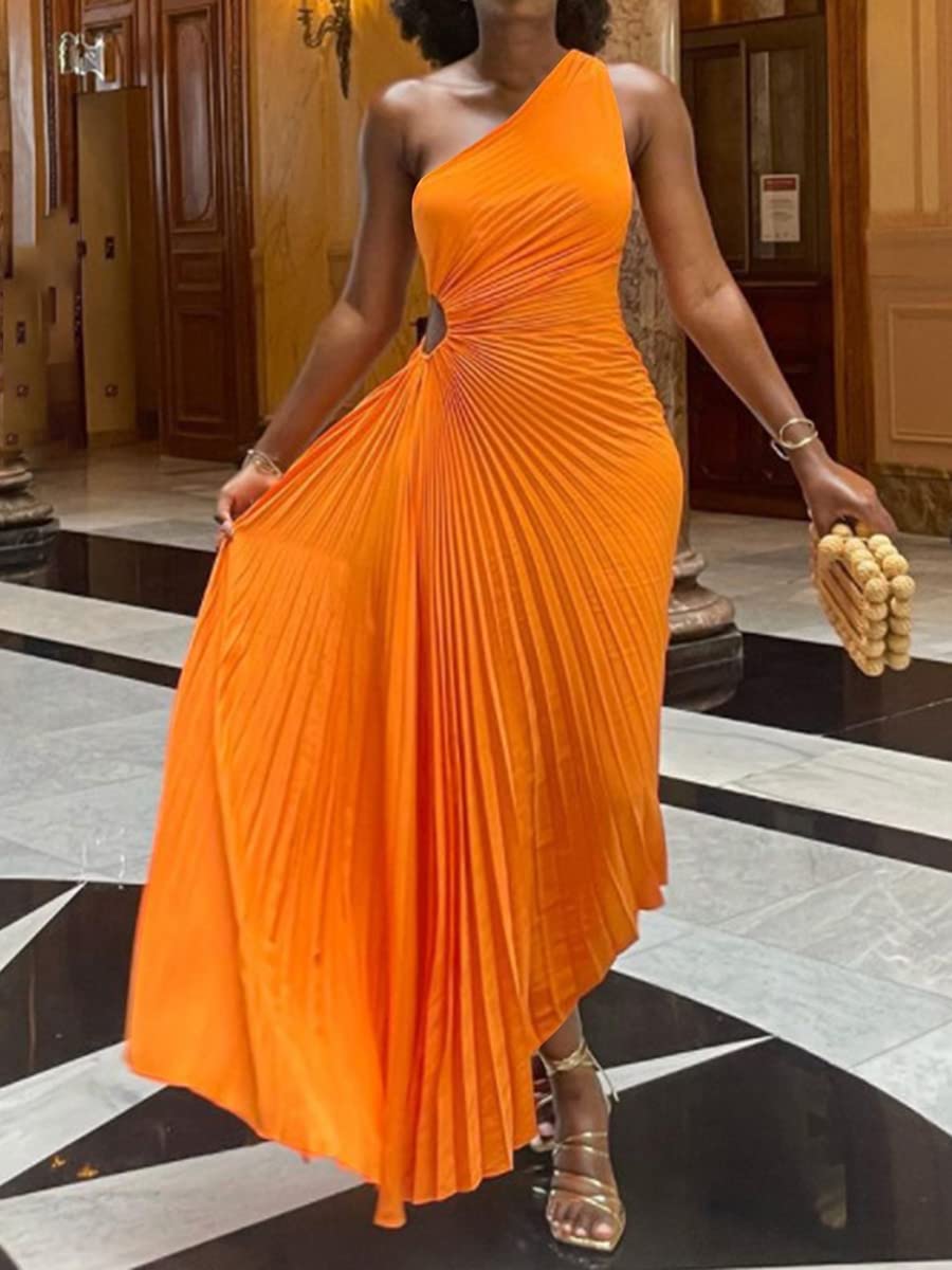 Elegant One Shoulder Maxi Dress for Women - Sleeveless Boho Long Dress with Floral Print & Hollow Cutout Waist | Perfect for Beach Parties, Summer Vacations & Special Occasions