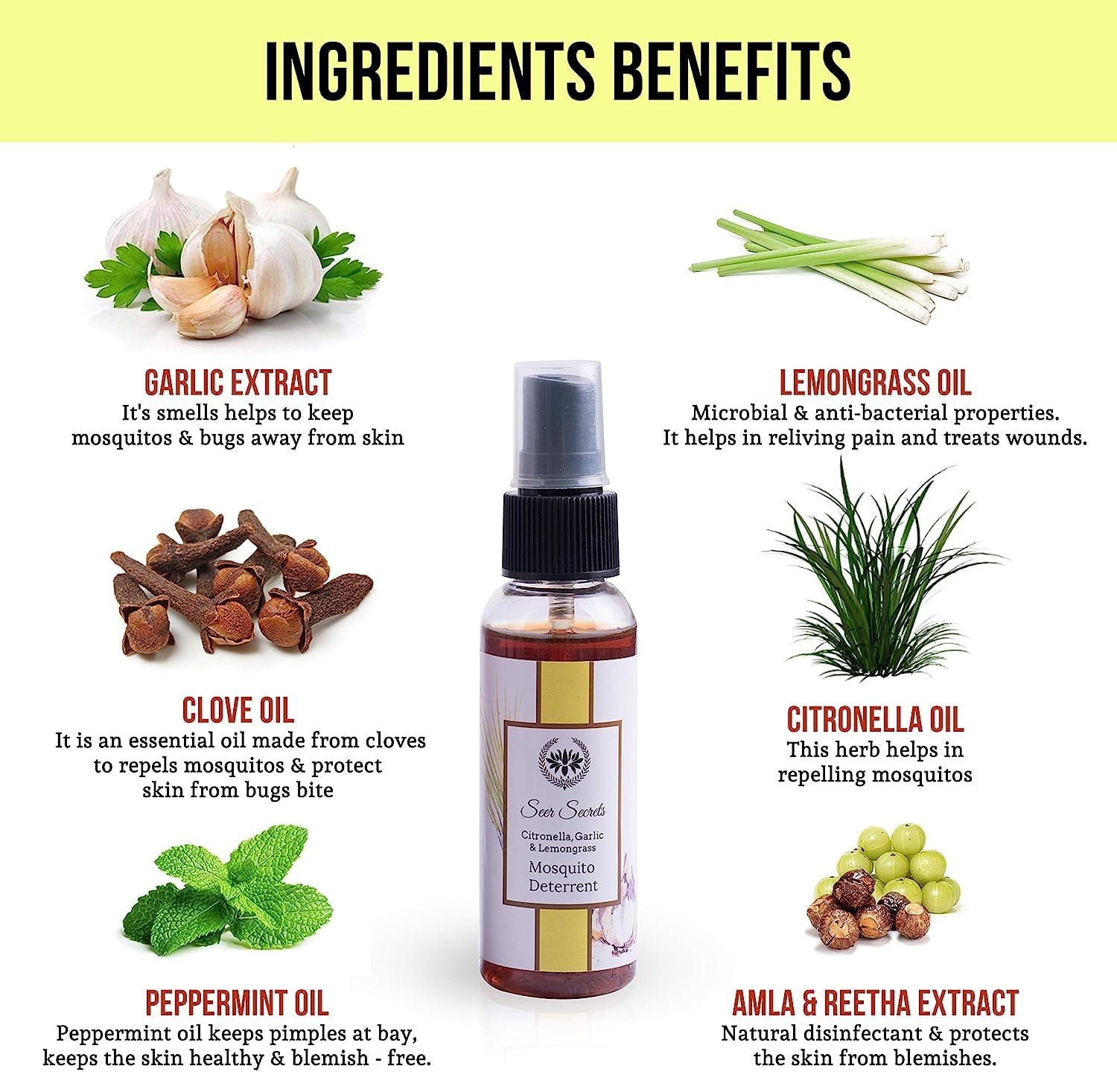 Natural Citronella, Garlic & Lemongrass Mosquito Repellent Body Spray - Essential Oil Bug Spray for Outdoor Activities, Camping & Travel | DEET-Free, Skin-Safe Insect Deterrent | 50ml Twin Pack