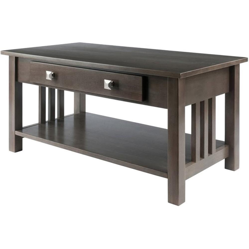 Pemberly Row Transitional Solid Wood Storage Coffee Table in Oyster Gray - Stylish Living Room Furniture with Hidden Storage for Remote, Magazines & Blankets