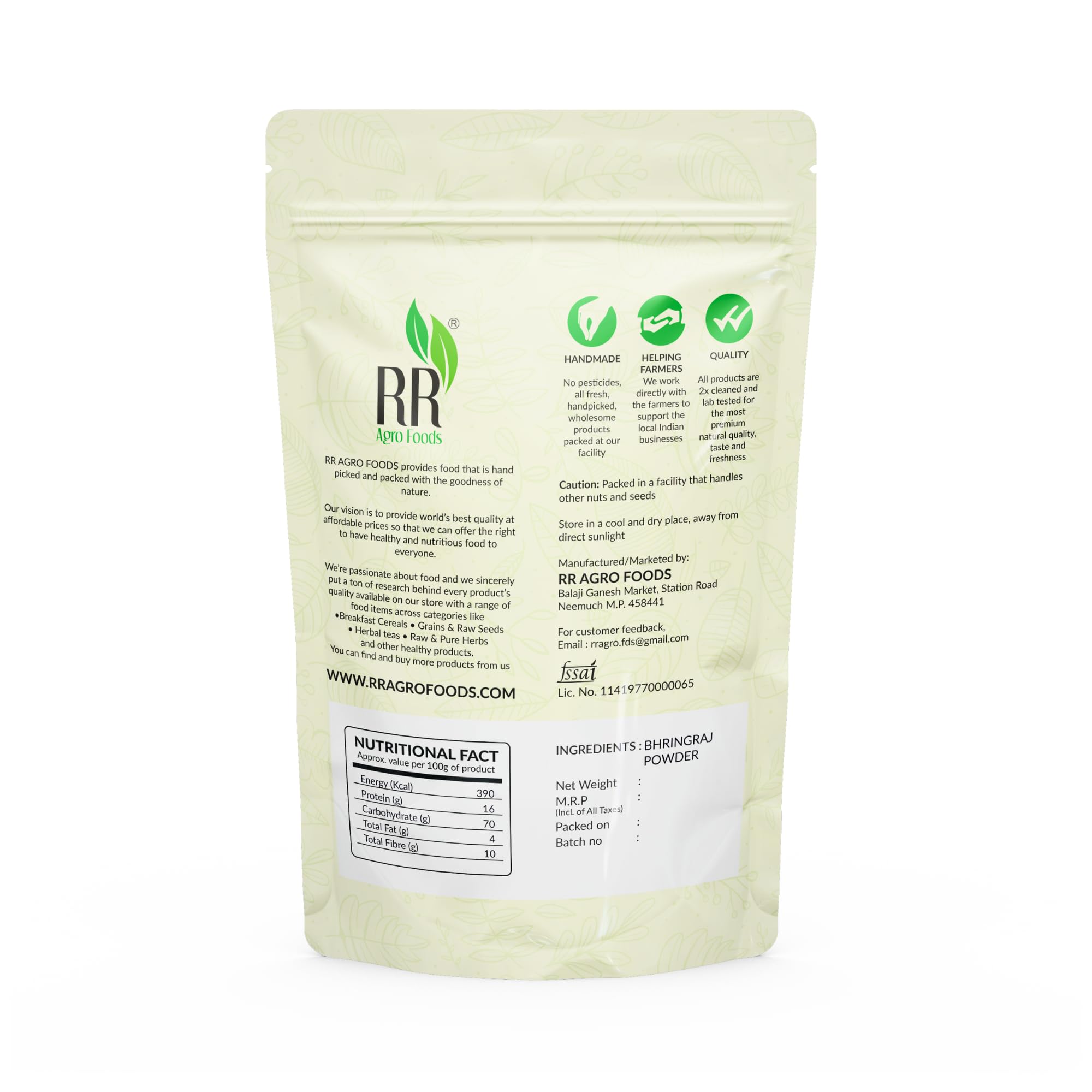 RR AGRO FOODS Natural Bhringraj Powder for Hair Growth & Scalp Health - 200g | Ayurvedic Herbal Remedy for Thicker, Stronger Hair | Perfect for DIY Hair Masks & Natural Hair Care Routines