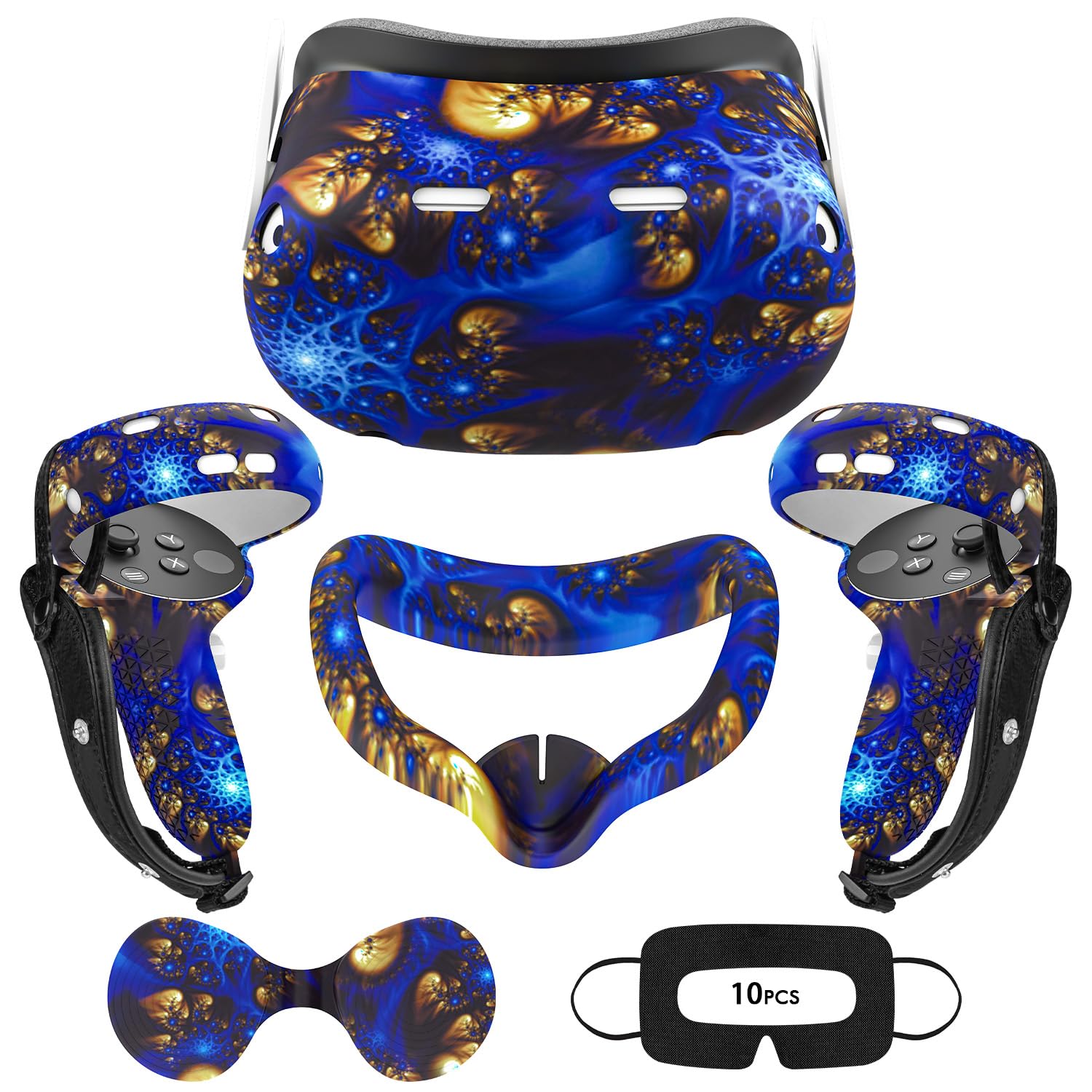 BlueFire VR Accessories Kit for Oculus Quest 2 - Silicone Face Cover, Controller Grips, Protective Shell, Lens Protector & 10 Disposable Eye Covers | Enhanced Comfort & Hygiene for Virtual Reality Gaming & Fitness