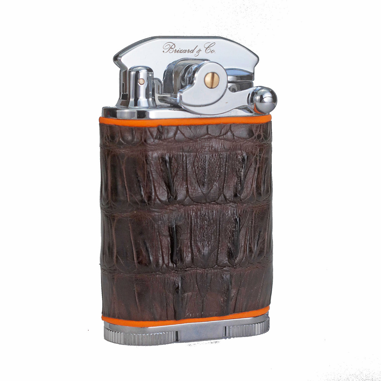 Brizard & Co. Gatsby Genuine Tobacco Caiman & Orange Triple Torch Flame Table Lighter - Premium Cigar & Pipe Accessory for Home, Office & Smoking Lounge