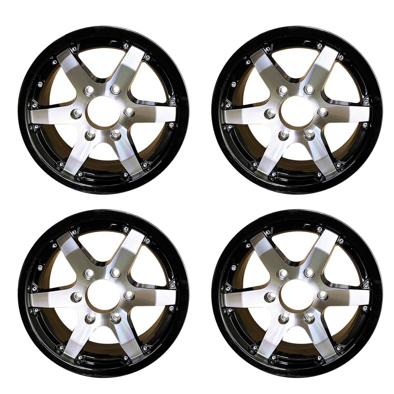 15x6 6x5.5 Black Machine Faced Trailer Wheel 6 Lug Rim (Set of 4) - Heavy Duty Replacement for Boat, Utility & Cargo Trailers - Perfect for Towing, Hauling & Off-Road Use