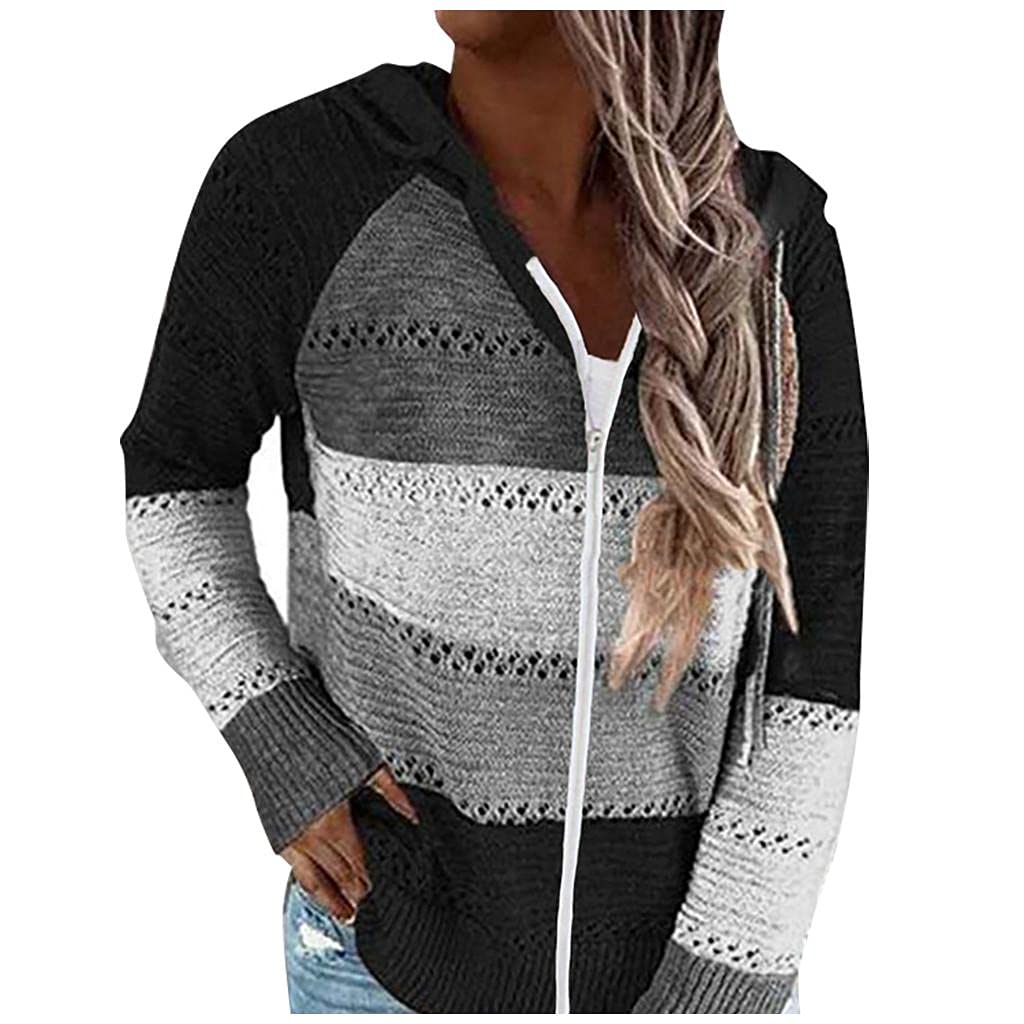 Lightweight Women's Hooded Jacket with Full Zip, Knit Pockets & Long Sleeves - Spring/Fall Outerwear for Casual Wear, Hiking & Outdoor Activities