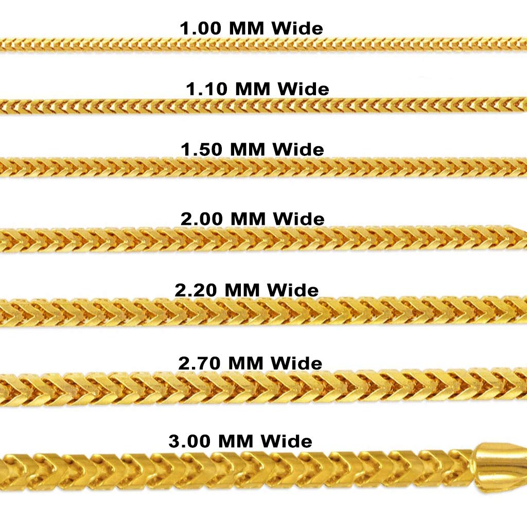14K Gold Franco Chain Necklace - Italian Crafted Yellow, White & Rose Gold Jewelry for Women & Men | Strong Shiny Link Design | 1.0mm-3mm Width, 16