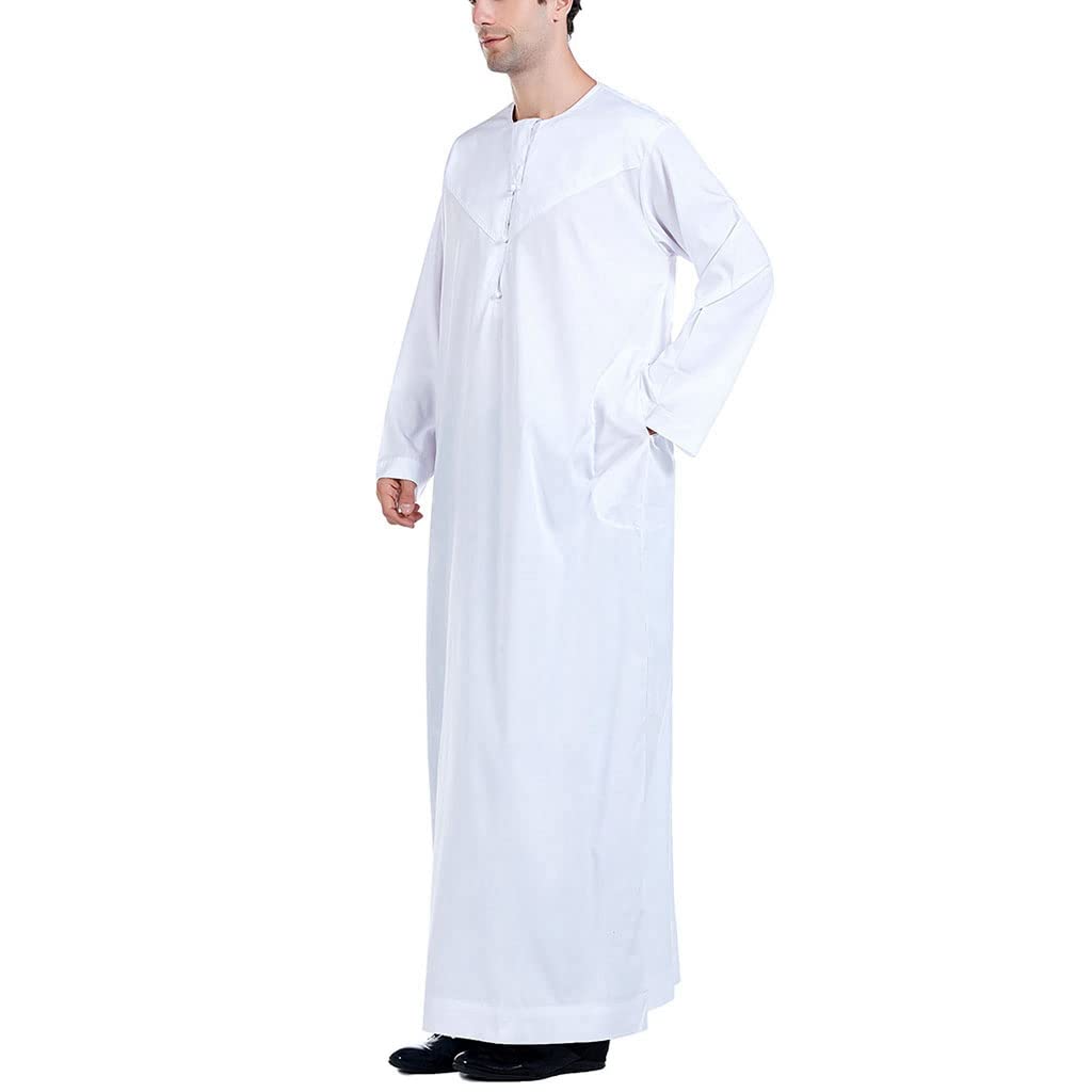 Premium Muslim Men's Thobe - Long Sleeve Islamic Robe Kaftan Abaya Dress for Prayer & Special Occasions | Middle Eastern Saudi Arabian Traditional Clothing for Eid & Daily Wear