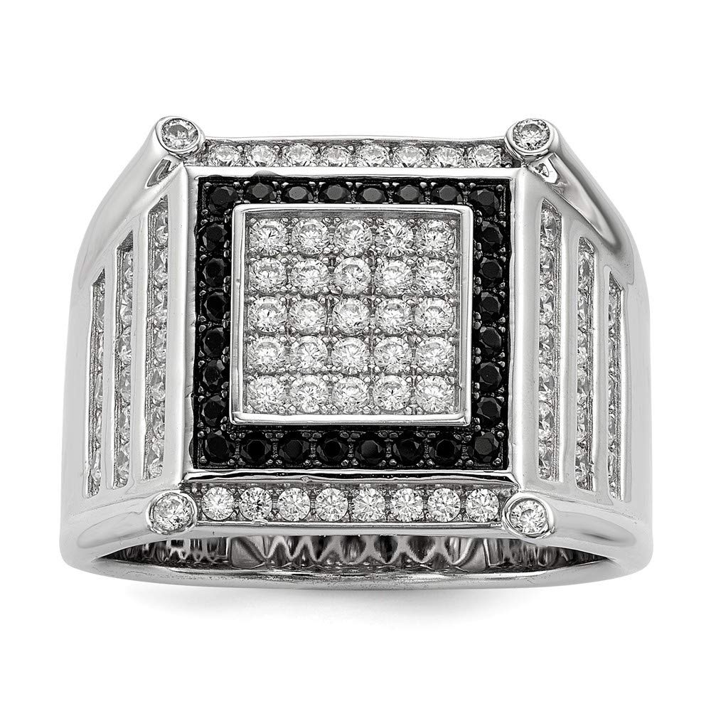 925 Sterling Silver CZ Cubic Zirconia Simulated Diamond Men's Ring - Black & White Brilliant Embers Design - Size 9 10 11 - Perfect Gift for Him, Anniversary, Wedding, or Formal Occasions
