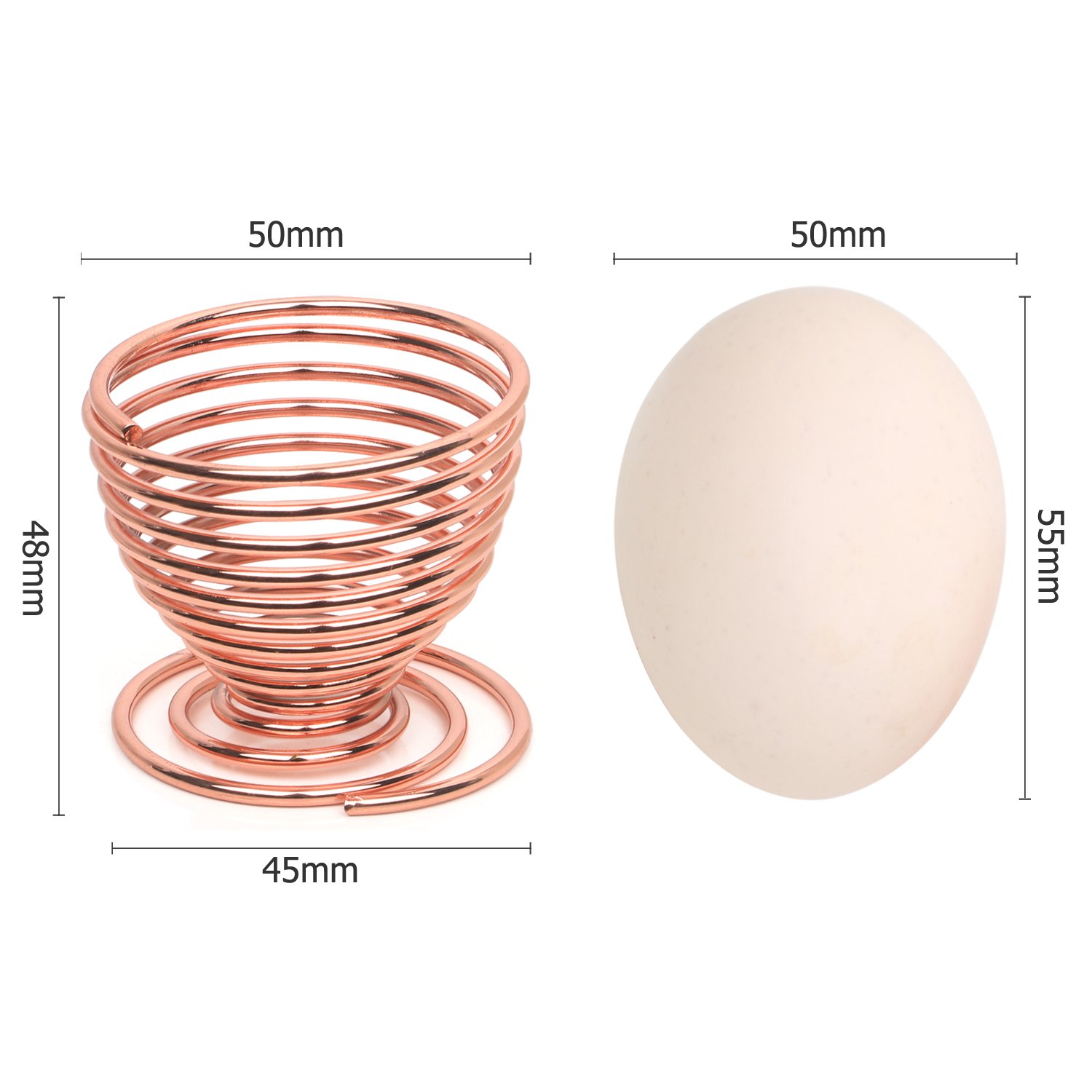TRIXES 2-Pack Rose Gold Egg Cups - Spiral Spring Steel Wire Boiled Egg Holder Set - Modern Kitchen Accessories for Breakfast & Dining - Lightweight Chrome Design for Easter, Brunch & Home Decor