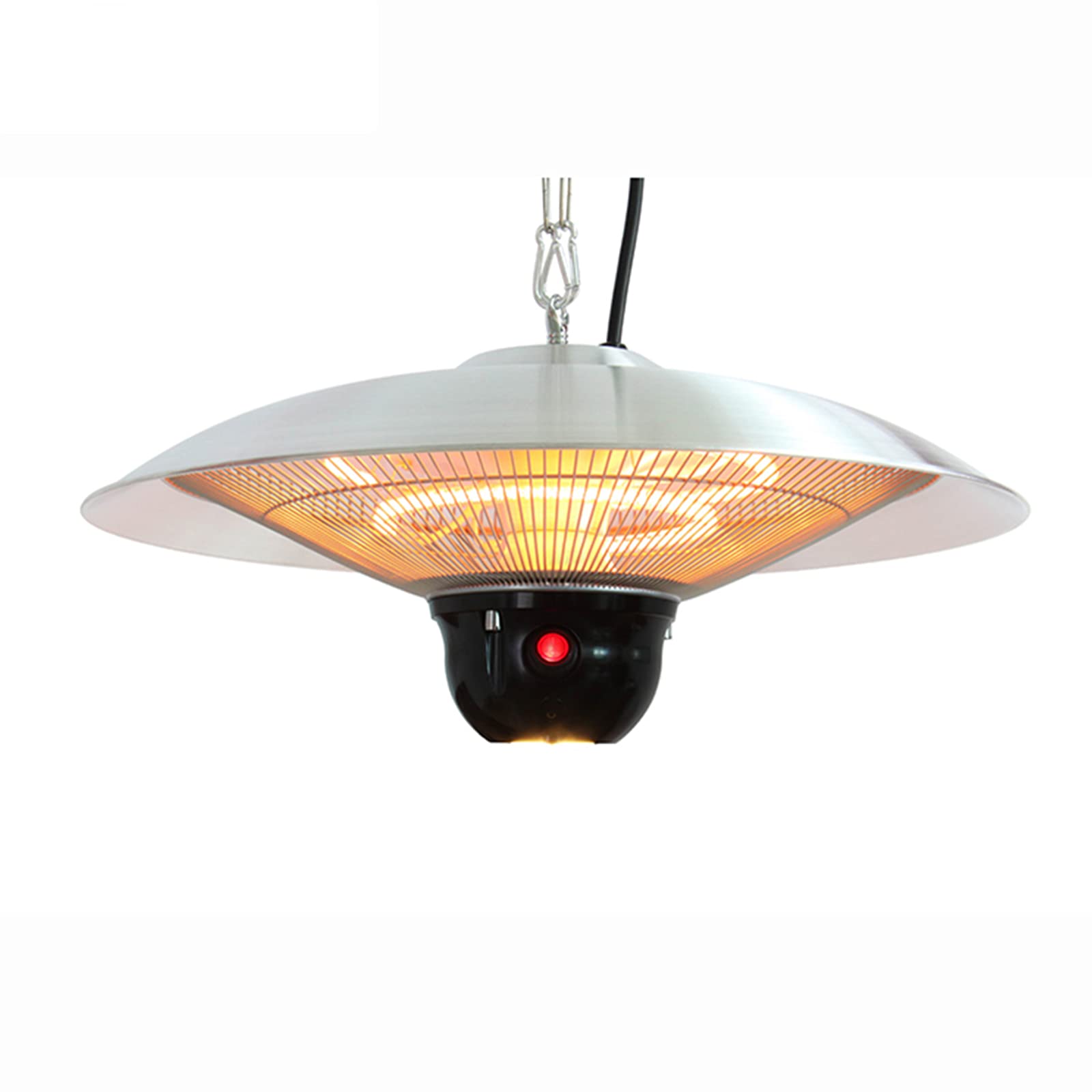 JKGCHKJYTYH 1800W Silver Electric Hanging Ceiling Infrared Heater - IP24 Waterproof, Remote Control - Indoor & Outdoor Use for Patio, Garden, Pergola, Gazebo - Perfect for Year-Round Comfort in Backyard, Deck, and Outdoor Dining Areas