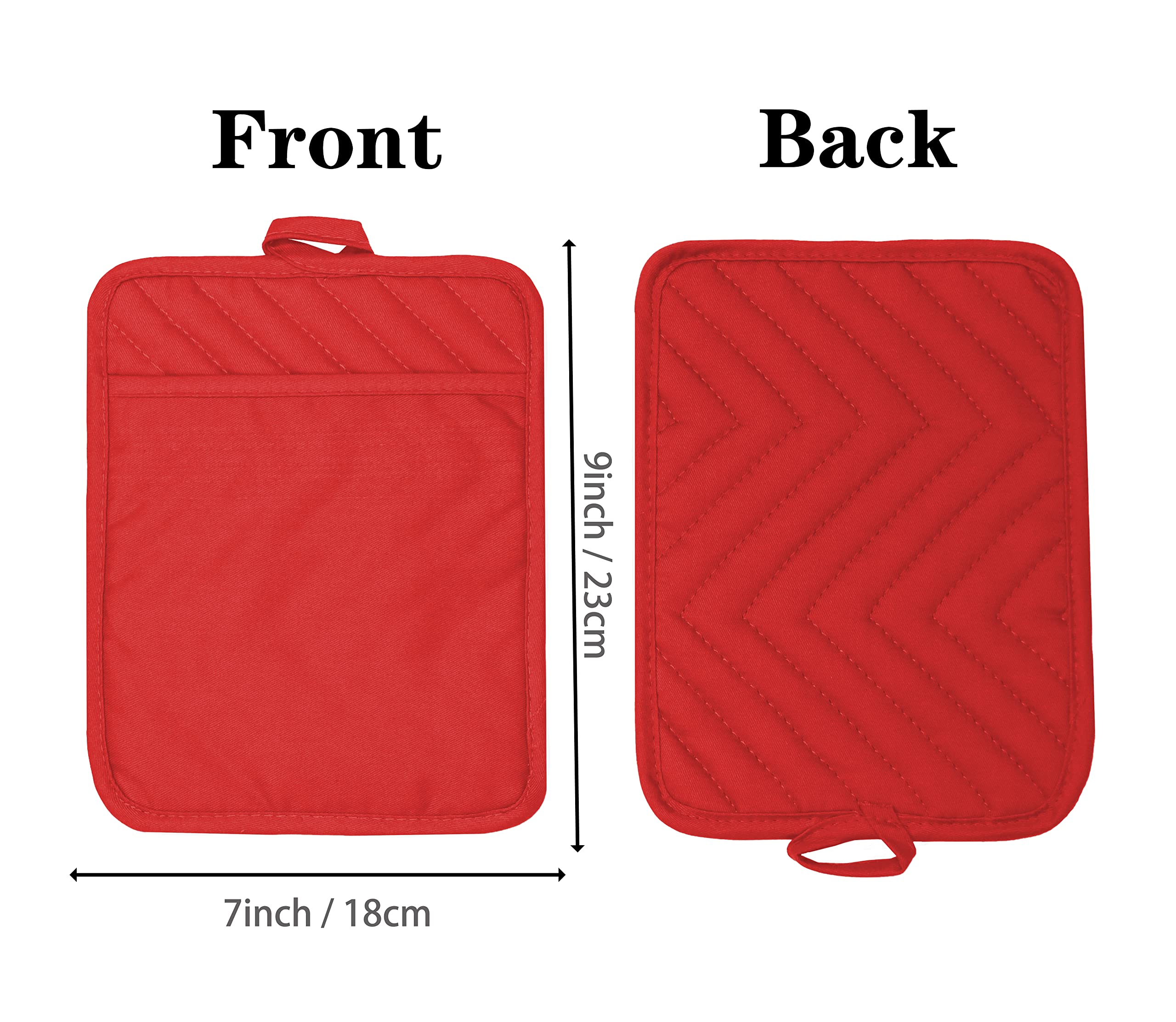 Heat Resistant Cotton Oven Pot Holder Set of 3 with Pockets - 7