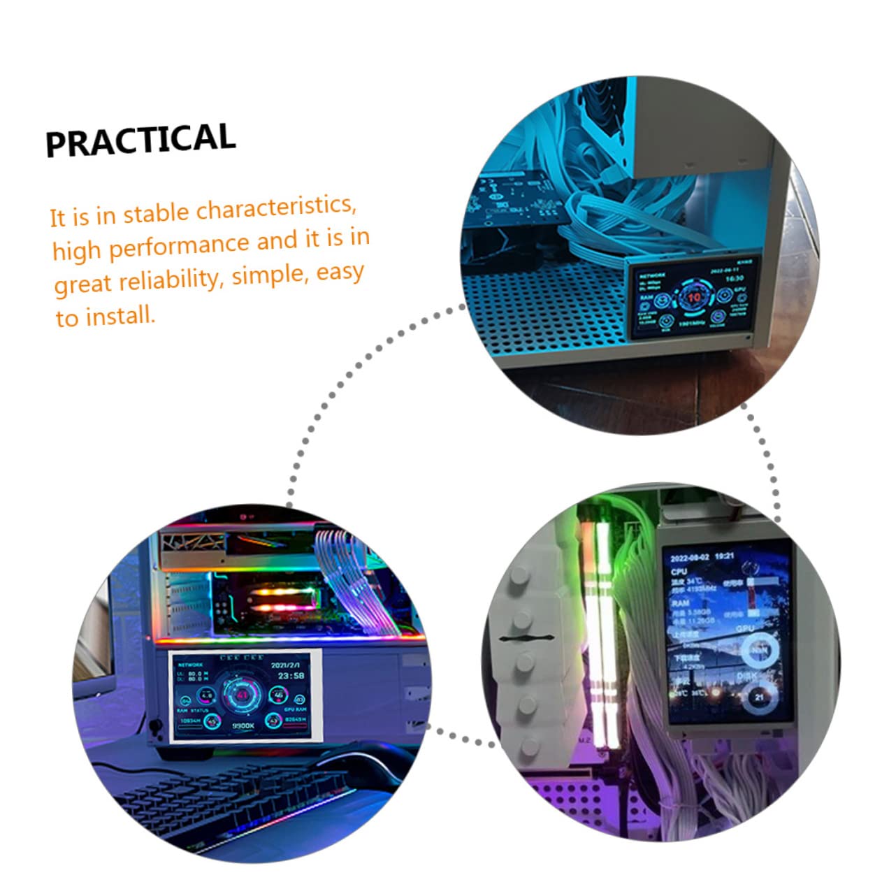 CIYODO Mini Secondary Screen for PC - Computer Case Monitor Display CPU GPU Temp HDD Data Network Usage - Perfect for Gaming Rigs, Workstations & Home Office Setups
