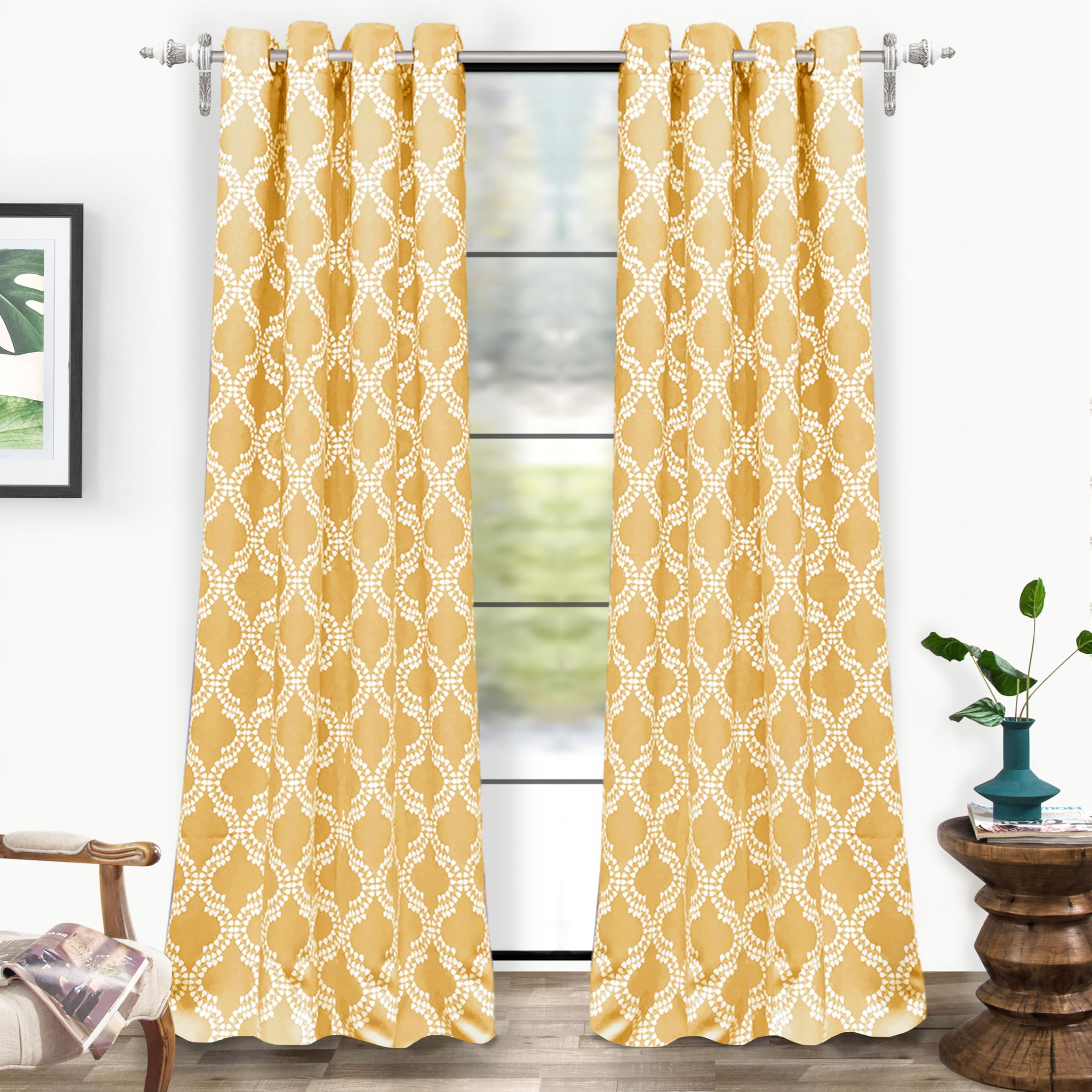 Modern Moroccan Geometric Room Darkening Curtains - 96 Inch Thermal Insulated Grommet Window Drapes (2 Panels) for Living Room & Bedroom - Perfect for Home Decor, Light Blocking & Temperature Control